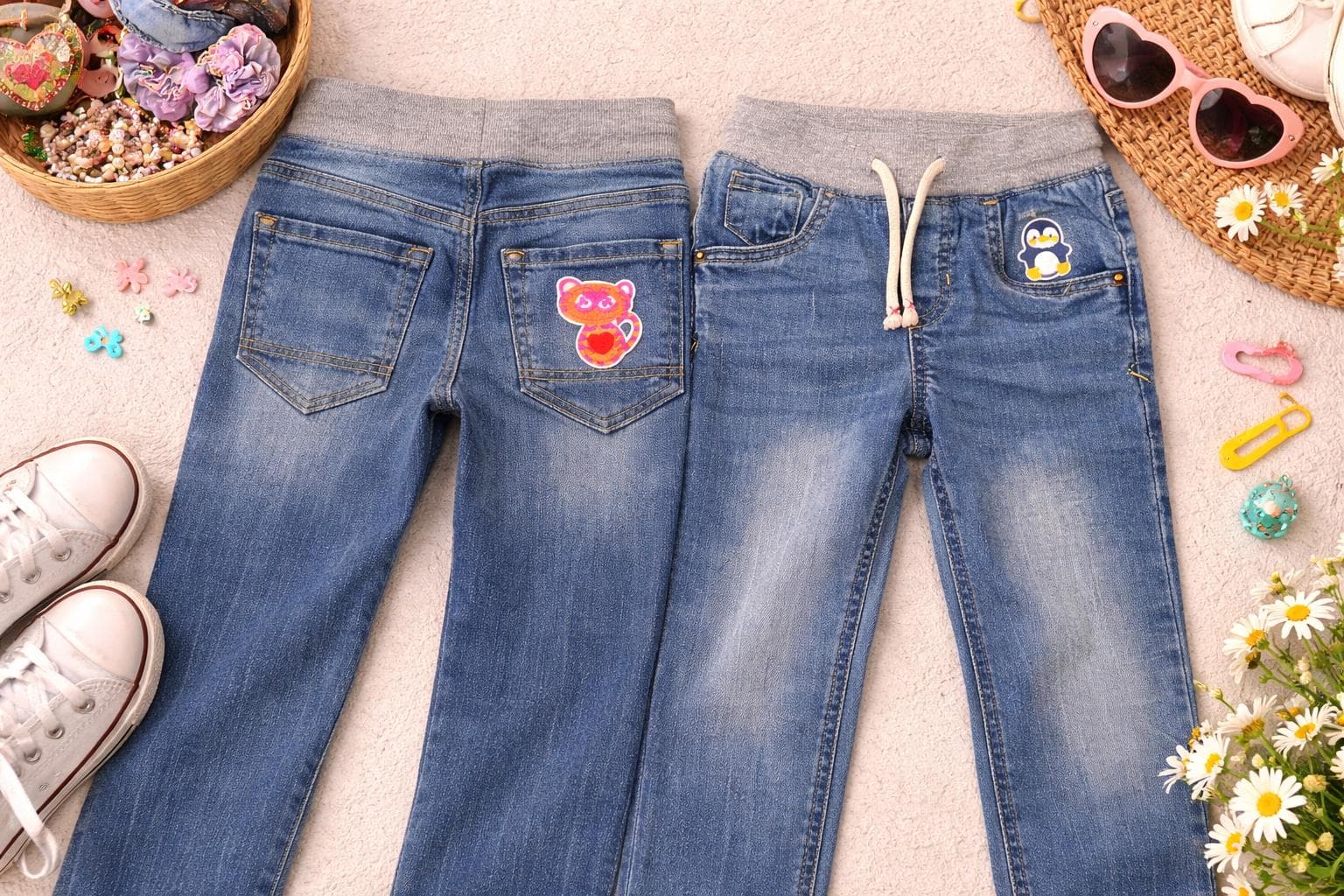 Toddler Jeans Size 4T with Cat and Penguin Patches - image 3