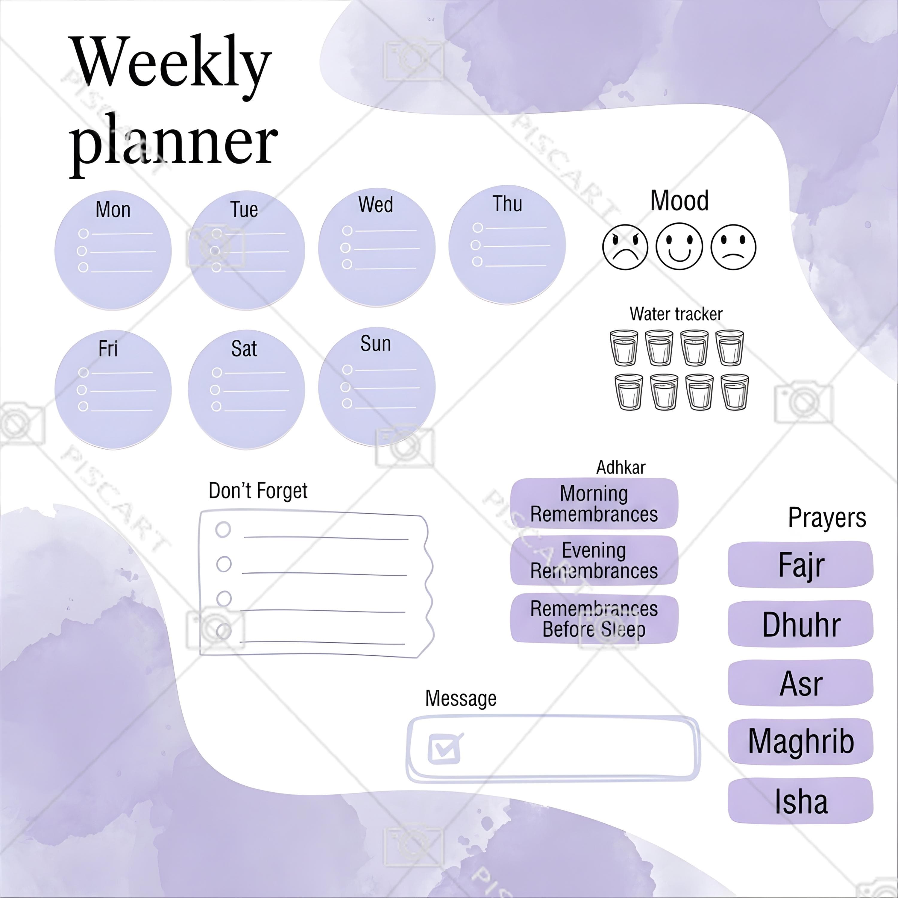Islamic Weekly Planner, Spiritual Tracker, Daily Prayers (PDF/PNG) - image 4