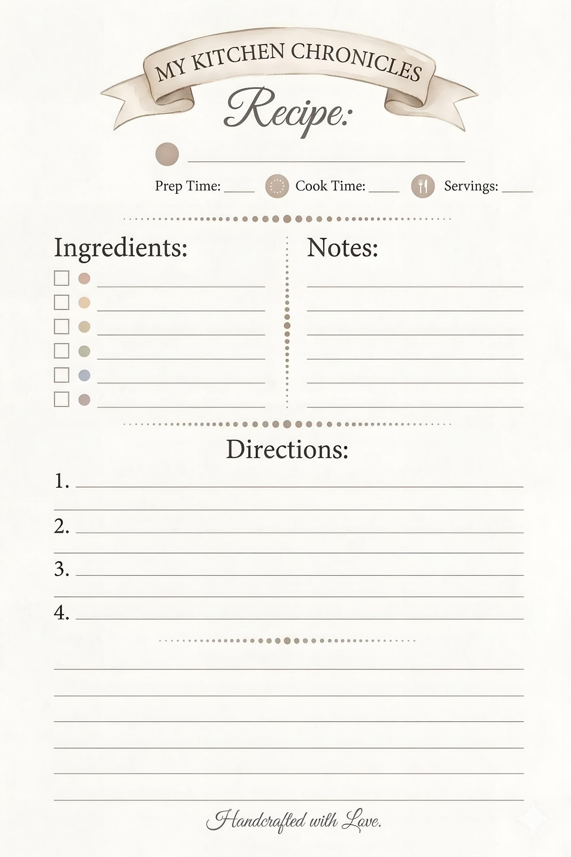 Vintage Recipe Card Template | My Kitchen Chronicles, PNG JPG (Digital Download) - image 3