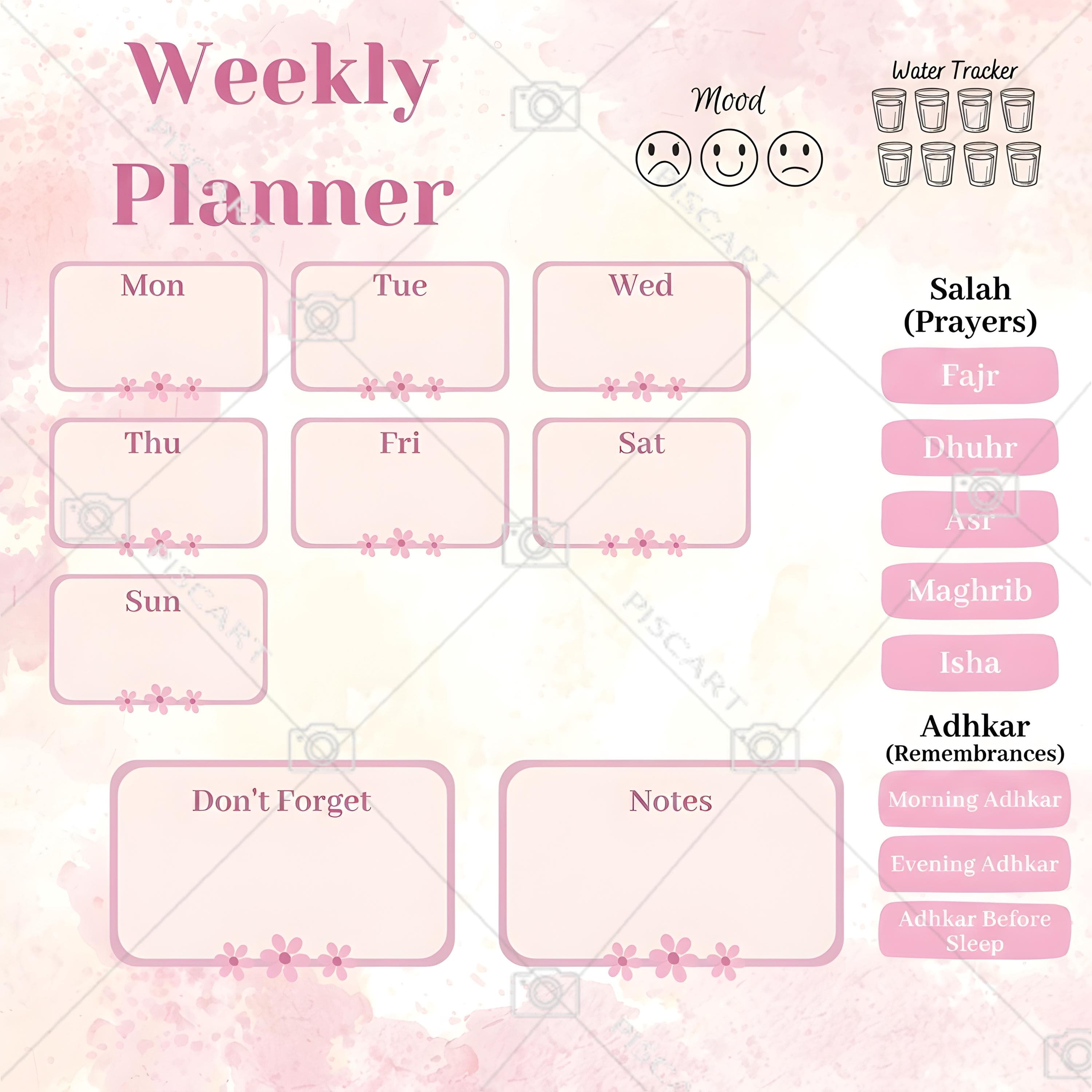 Islamic Weekly Planner, Spiritual Tracker, Daily Prayers (PDF/PNG)