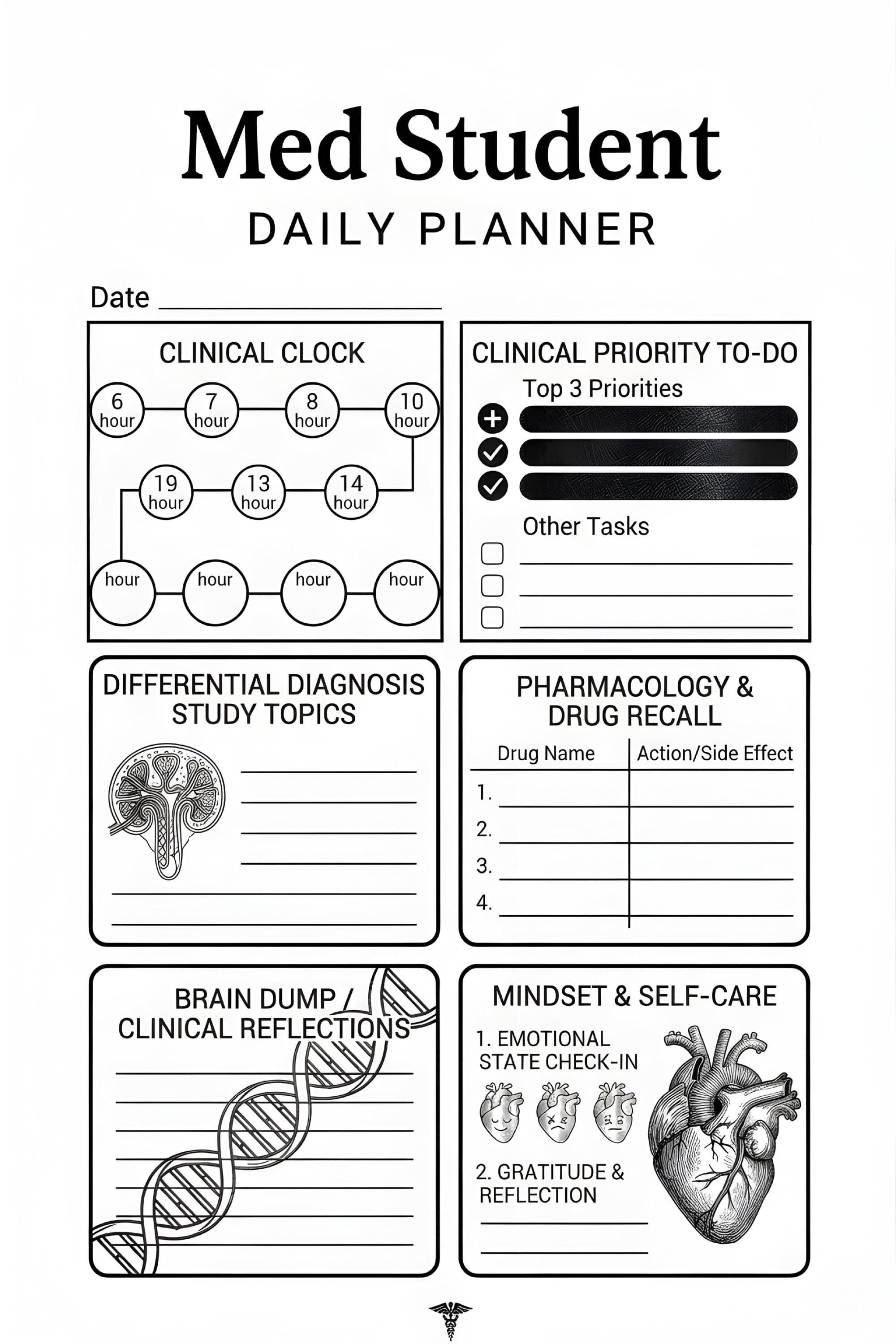 Med Student Daily Planner – Clinical Study Tracker, Pharmacology Notes (Digital Download) - image 4