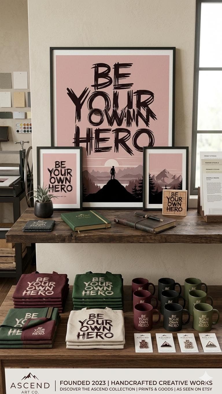 Be Your Own Hero Motivational Print – Minimalist Mountain Landscape Poster - image 4