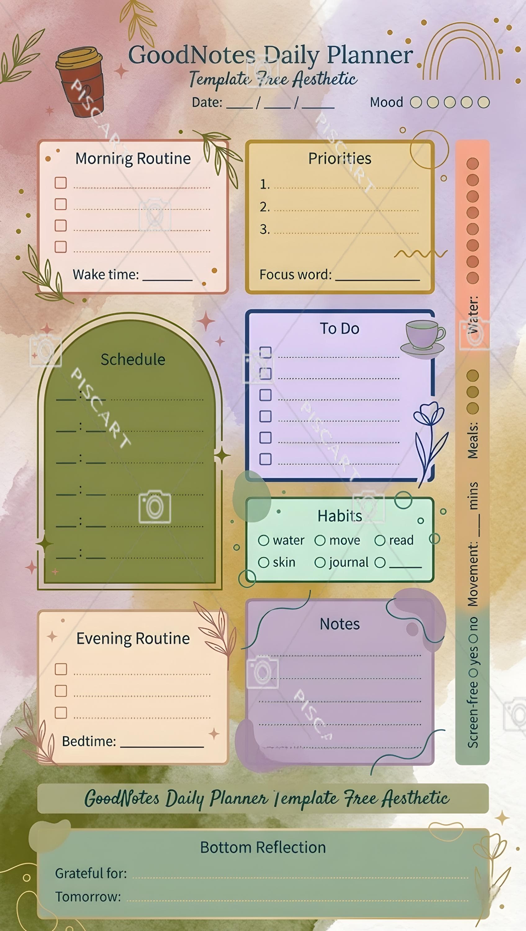 Daily Planner Template | GoodNotes Digital Organizer (PNG PDF) - image 3