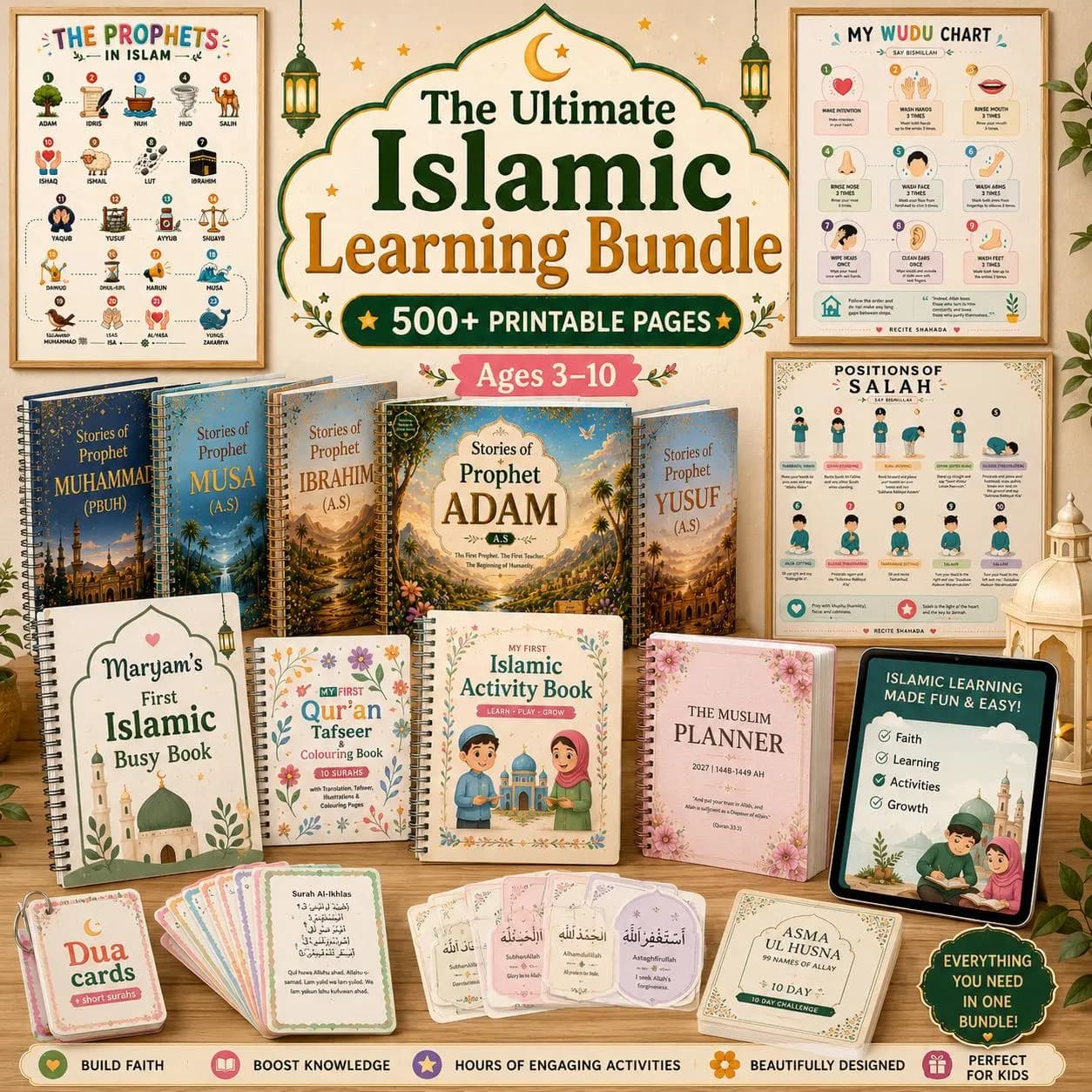 Islamic Printable Bundle for Kids | 500+ Pages | Islamic Activities, Dua, Salah, Wudu & Prophet Stories
