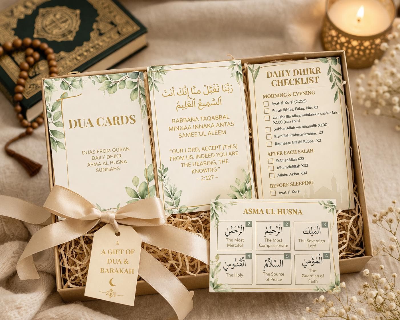 Islamic Dua Cards Bundle: Quranic Duas, Dhikr Checklist, Asma Ul Husna (Digital Download)
