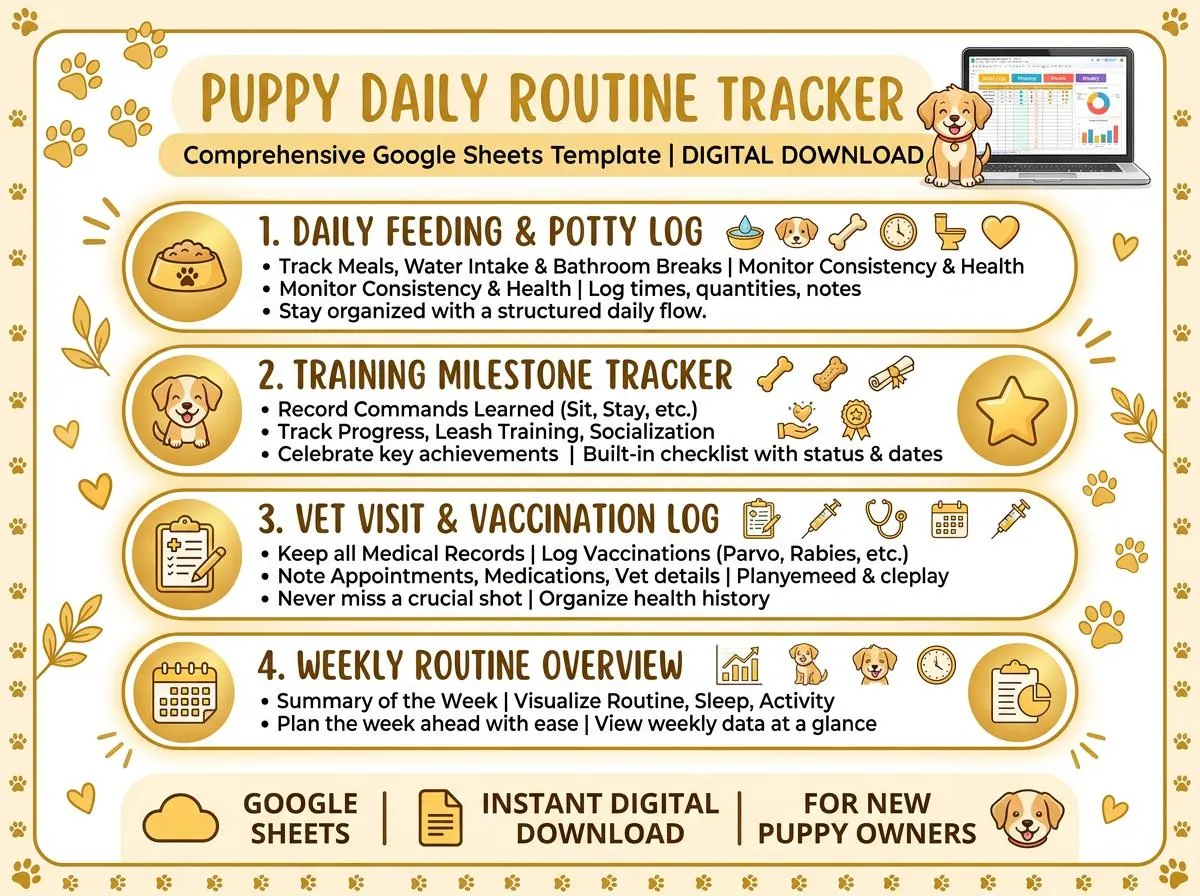 Puppy Potty Training Tracker Google Sheets | Puppy Schedule Log | 90 Day Puppy Planner | Digital Download - image 4