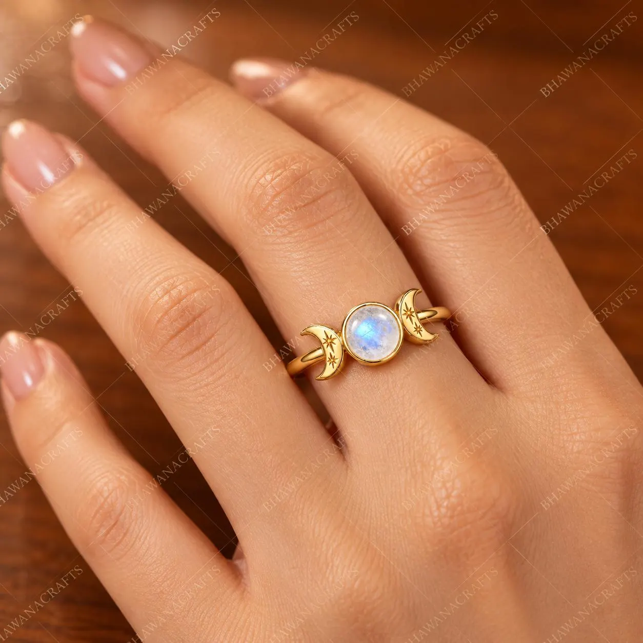Moonstone Crescent Ring, 925 Sterling Silver Ring, Crescent Moon Ring, Celestial Jewelry, Boho Moon Ring, Mystical Gemstone Ring - image 3