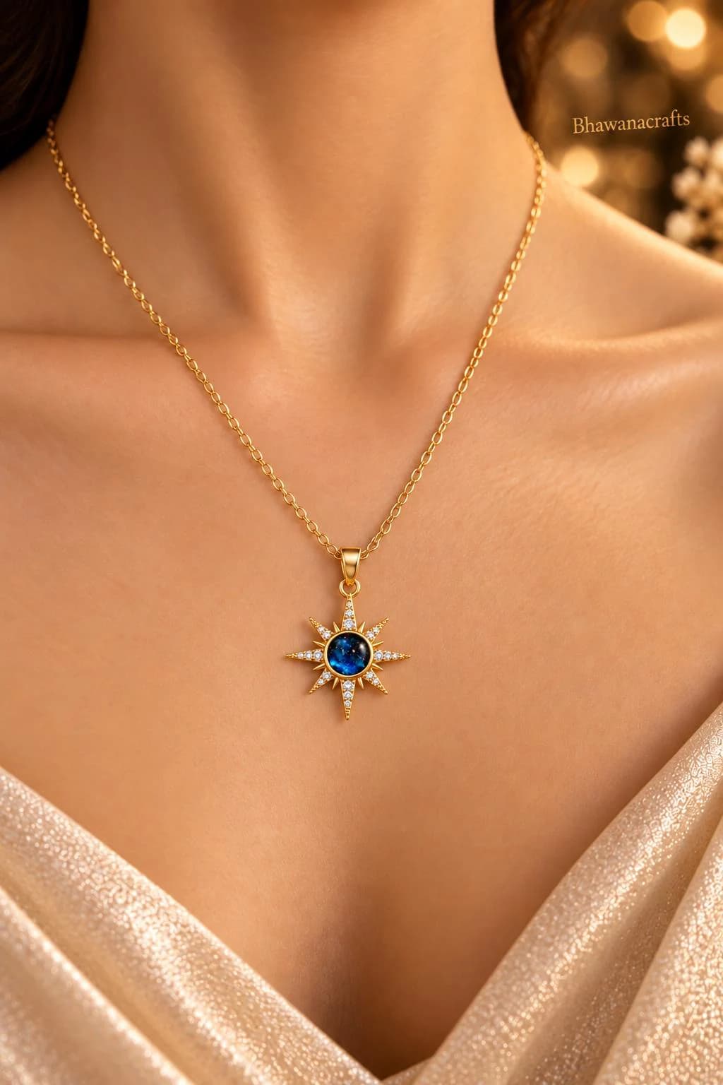 Blue Galaxy Starburst Pendant Necklace, 925 SterlingSilver Celestial Sun Necklace, Sparkling Crystal Compass Pendant, Astrology Jewelry Gift - image 4