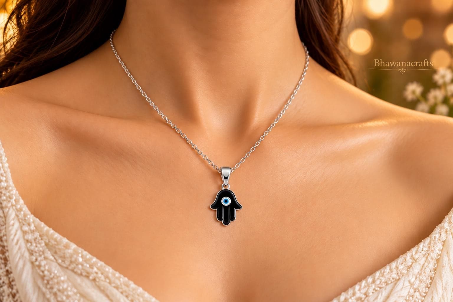 Hamsa Hand Evil Eye Talisman necklace, Black onyx Hamsa Necklace, Spiritual Protection Pendant, Protective Amulet Against Negative Energy, - image 4
