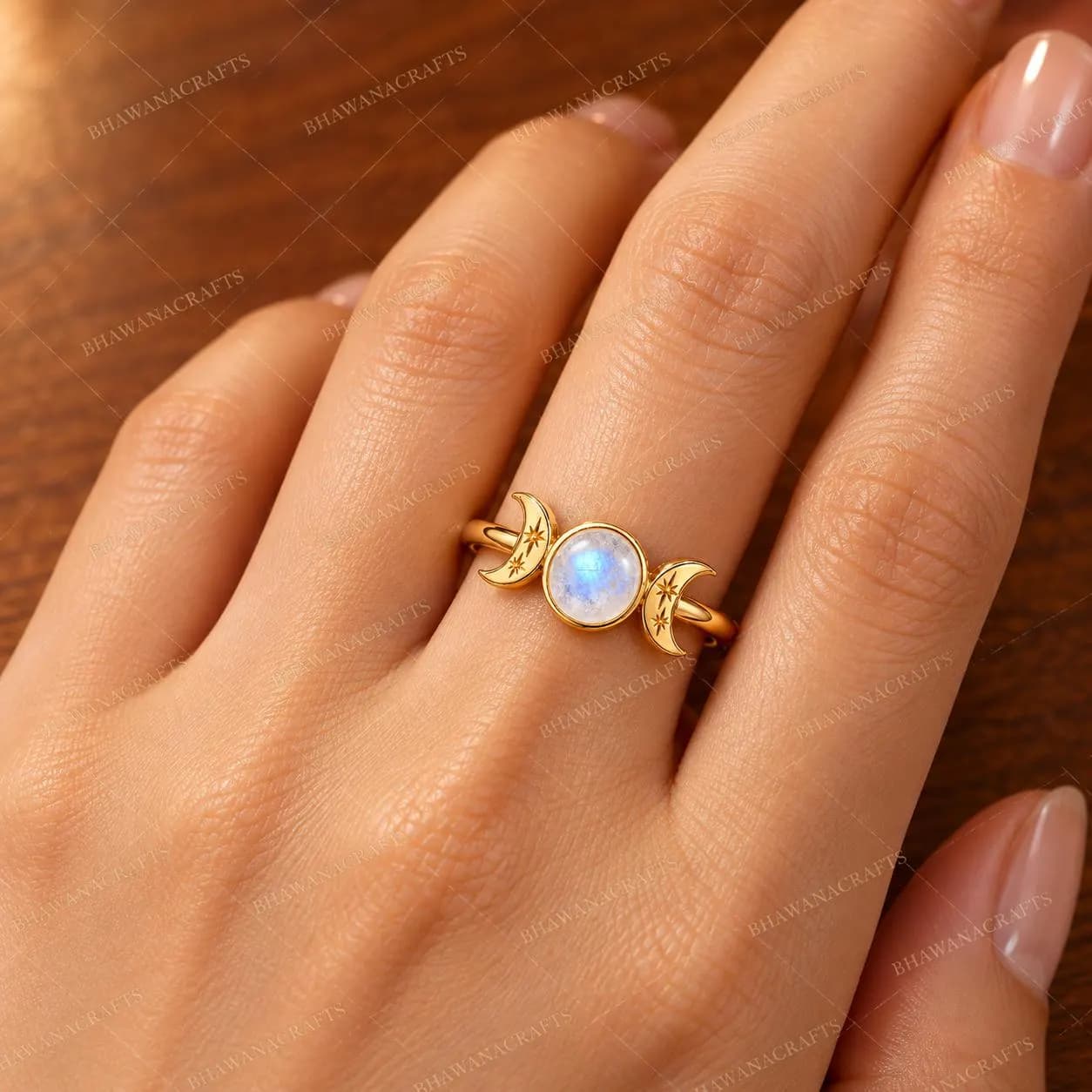 Moonstone Crescent Ring, 925 Sterling Silver Ring, Crescent Moon Ring, Celestial Jewelry, Boho Moon Ring, Mystical Gemstone Ring - image 4