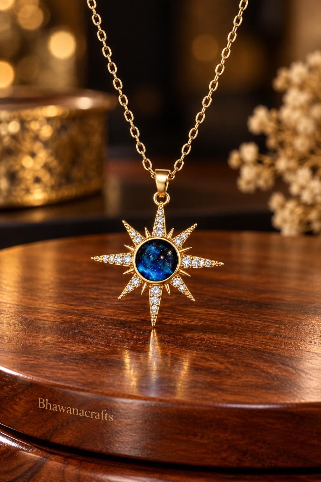 Blue Galaxy Starburst Pendant Necklace, 925 SterlingSilver Celestial Sun Necklace, Sparkling Crystal Compass Pendant, Astrology Jewelry Gift - image 3