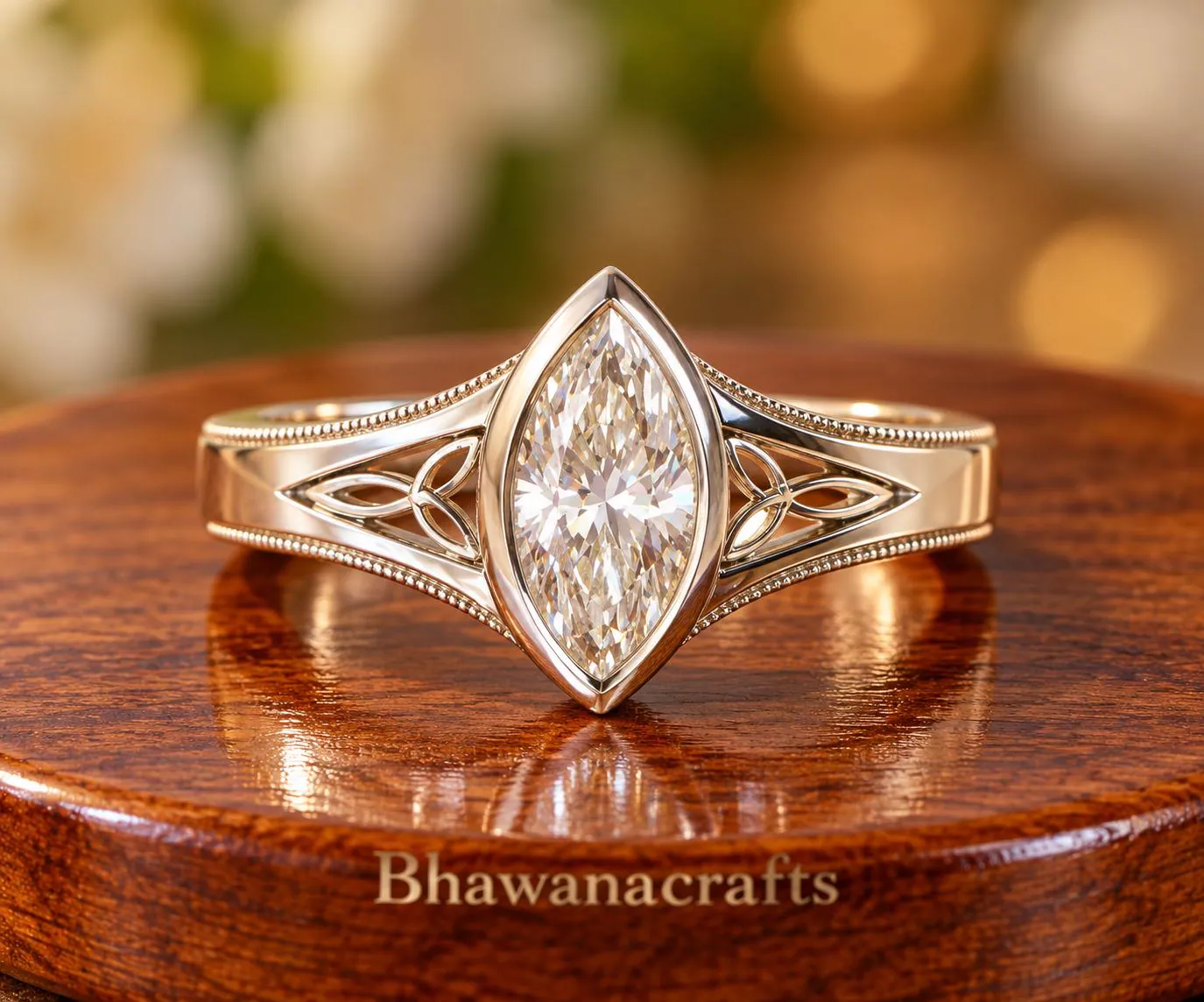 Moissanite Ring, 925 Sterling Silver, Marquise Cut Moissanite Ring, Vintage Inspired Statement Ring, Elegant Gift for Her