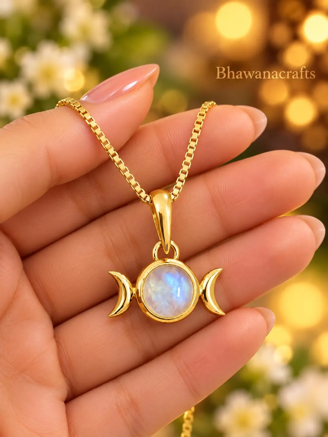 Moonstone Crescent Moon Pendant, 925 Sterling Silver Necklace, Celestial Jewelry, Triple Moon Necklace, Gift for Her - image 5