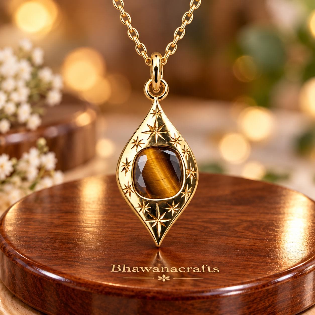 Tiger Eye Pendant Necklace, 925 Sterling Silver, Gold Tone Gemstone Pendant, Natural Tiger Eye Jewelry, Boho Gift for Her - image 4