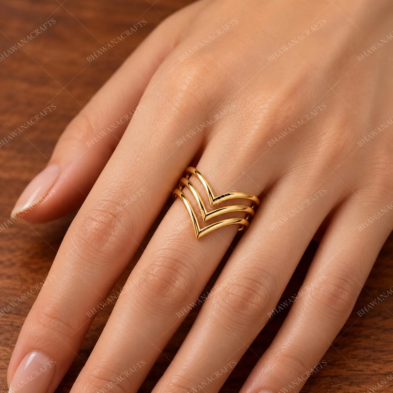 Gold Chevron Ring, 925 Sterling Silver Ring, V Shape Ring, Minimalist Statement Ring, Modern Geometric Ring, Stackable Ring for Women - image 3
