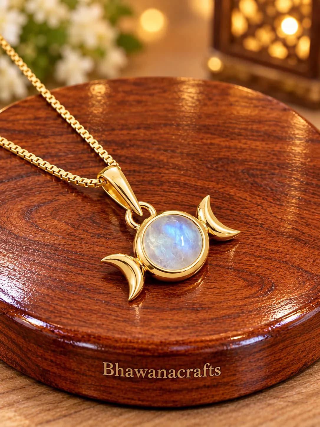 Moonstone Crescent Moon Pendant, 925 Sterling Silver Necklace, Celestial Jewelry, Triple Moon Necklace, Gift for Her - image 4