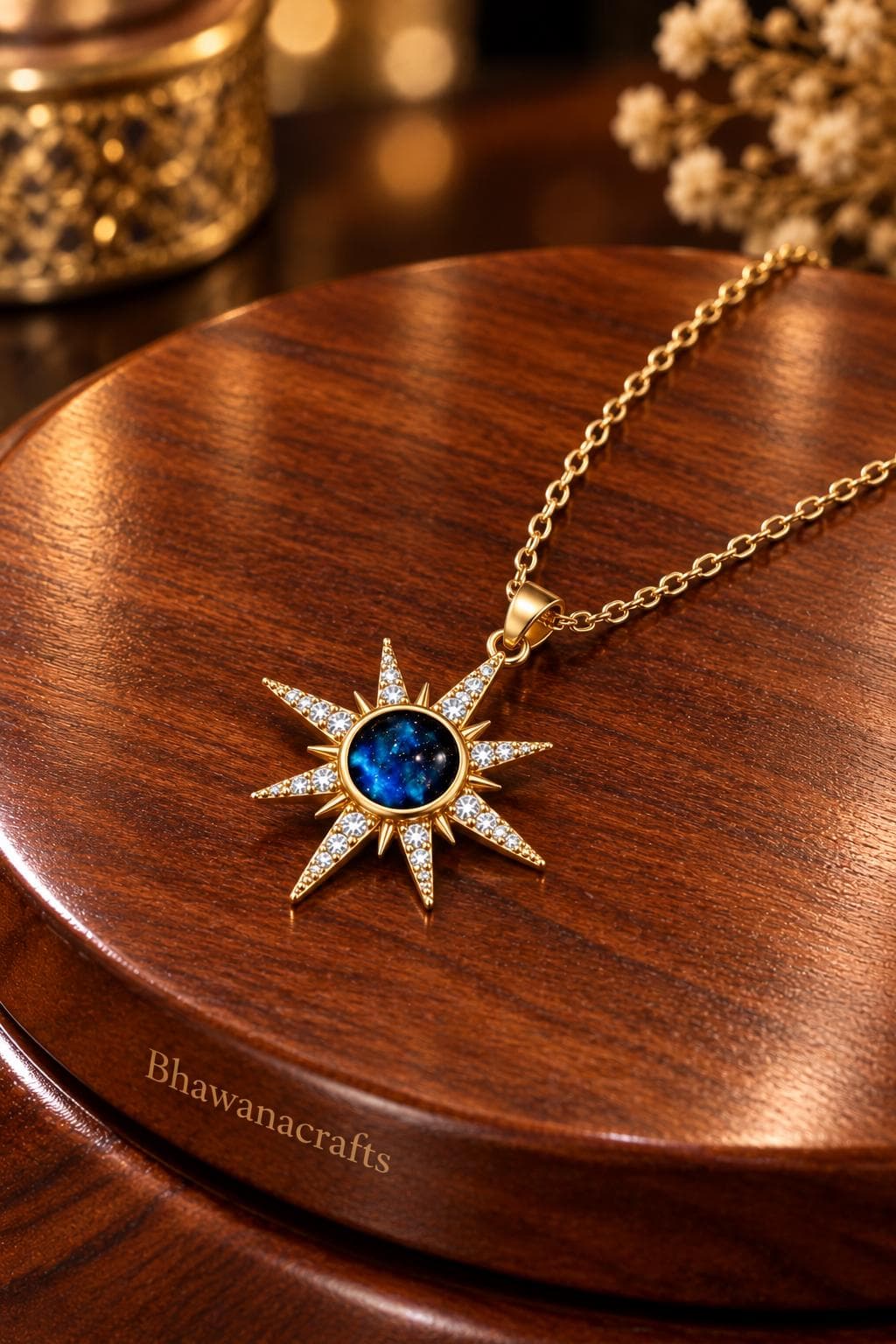 Blue Galaxy Starburst Pendant Necklace, 925 SterlingSilver Celestial Sun Necklace, Sparkling Crystal Compass Pendant, Astrology Jewelry Gift - image 5