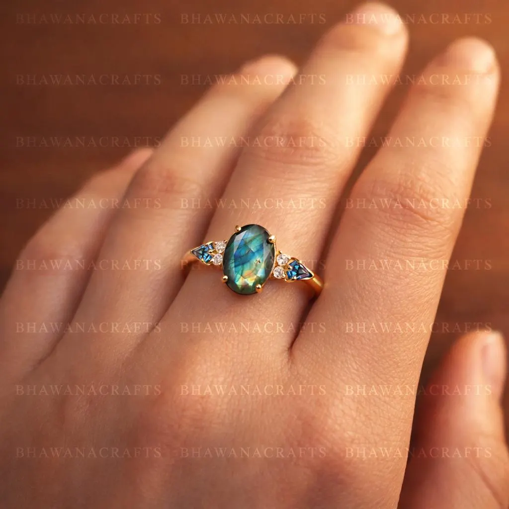 Labradorite Ring 925 Sterling Silver, Oval Blue Flash Gemstone Ring, Handmade Dainty Boho Jewelry, Unique Gift for Her - image 3