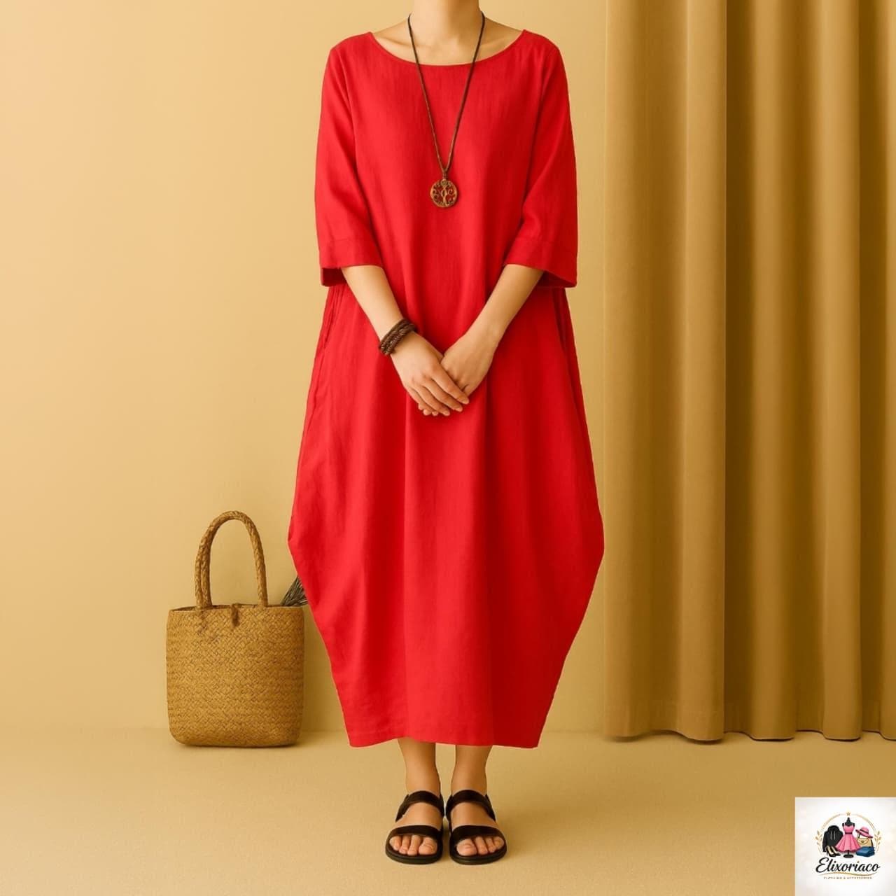 Elegant Oversized Cotton & Linen Long Dress – Retro Boho Style || Casual Maxi Dress - image 5