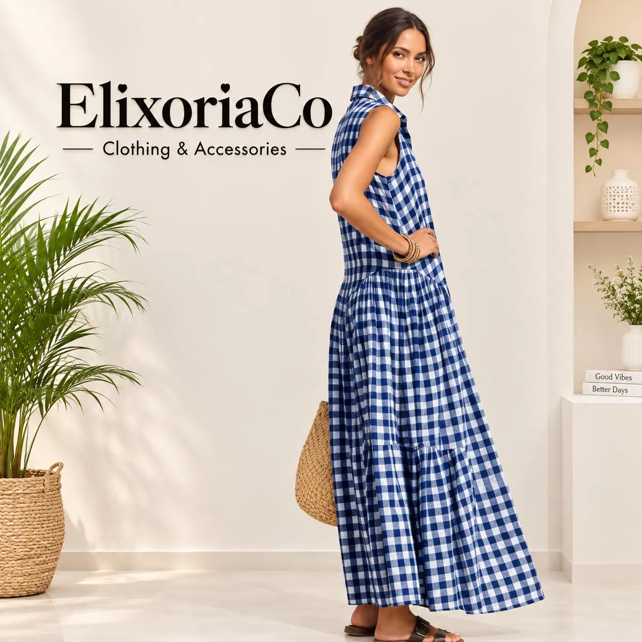 Gingham Check Maxi Dress, Sleeveless Button Down Shirt Dress, Tiered Plaid Summer, Boho Style Women - image 2