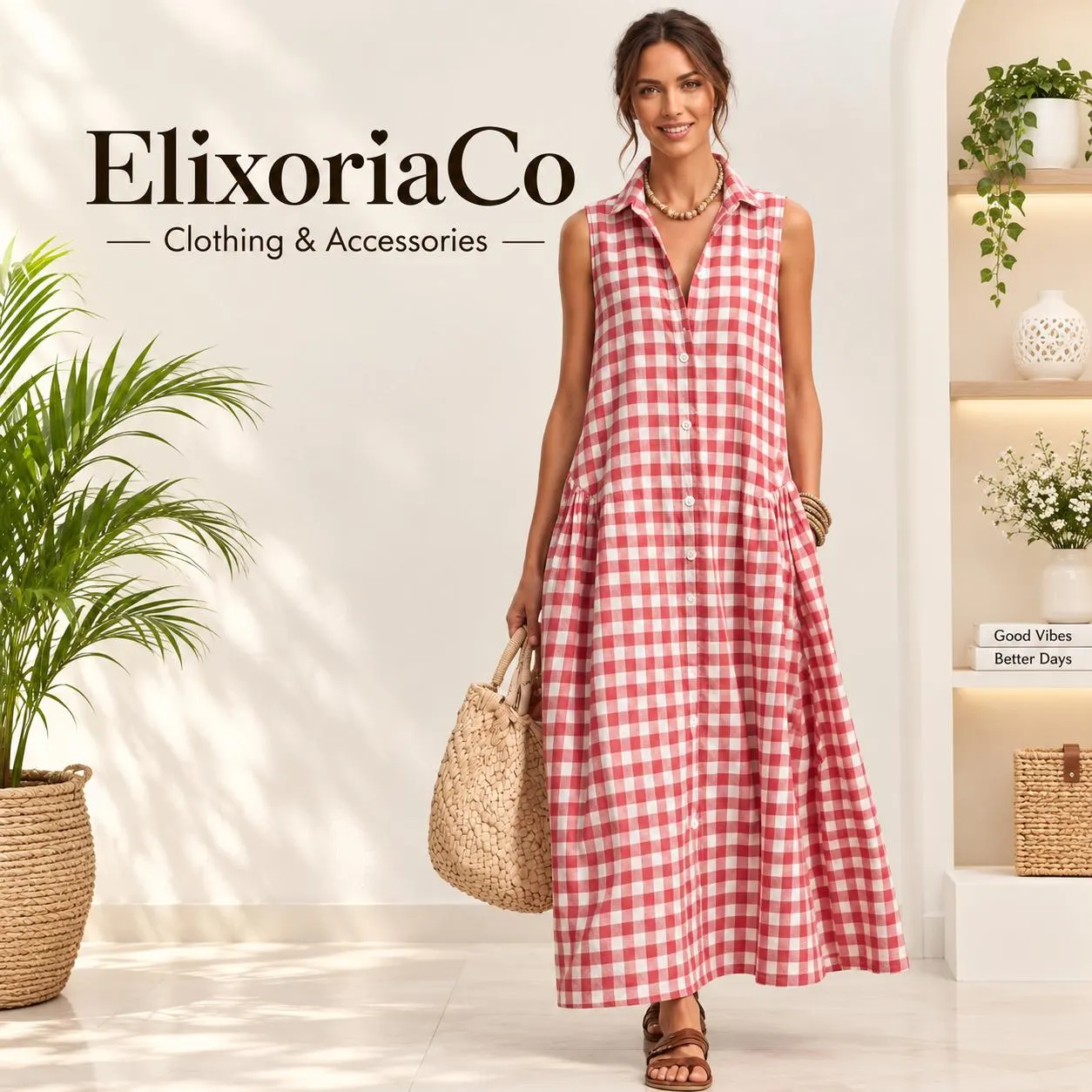 Gingham Check Maxi Dress, Sleeveless Button Down Shirt Dress, Tiered Plaid Summer, Boho Style Women - image 3