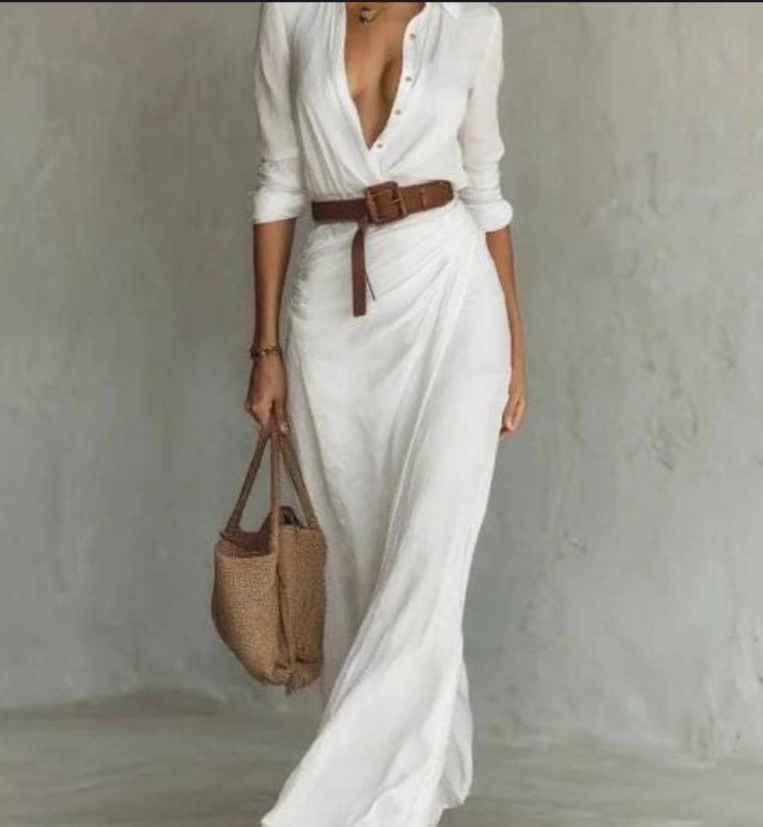 Navy Blue Maxi Dress, Deep V Neck Long Sleeve, Elegant Flowy Evening Wear - image 3