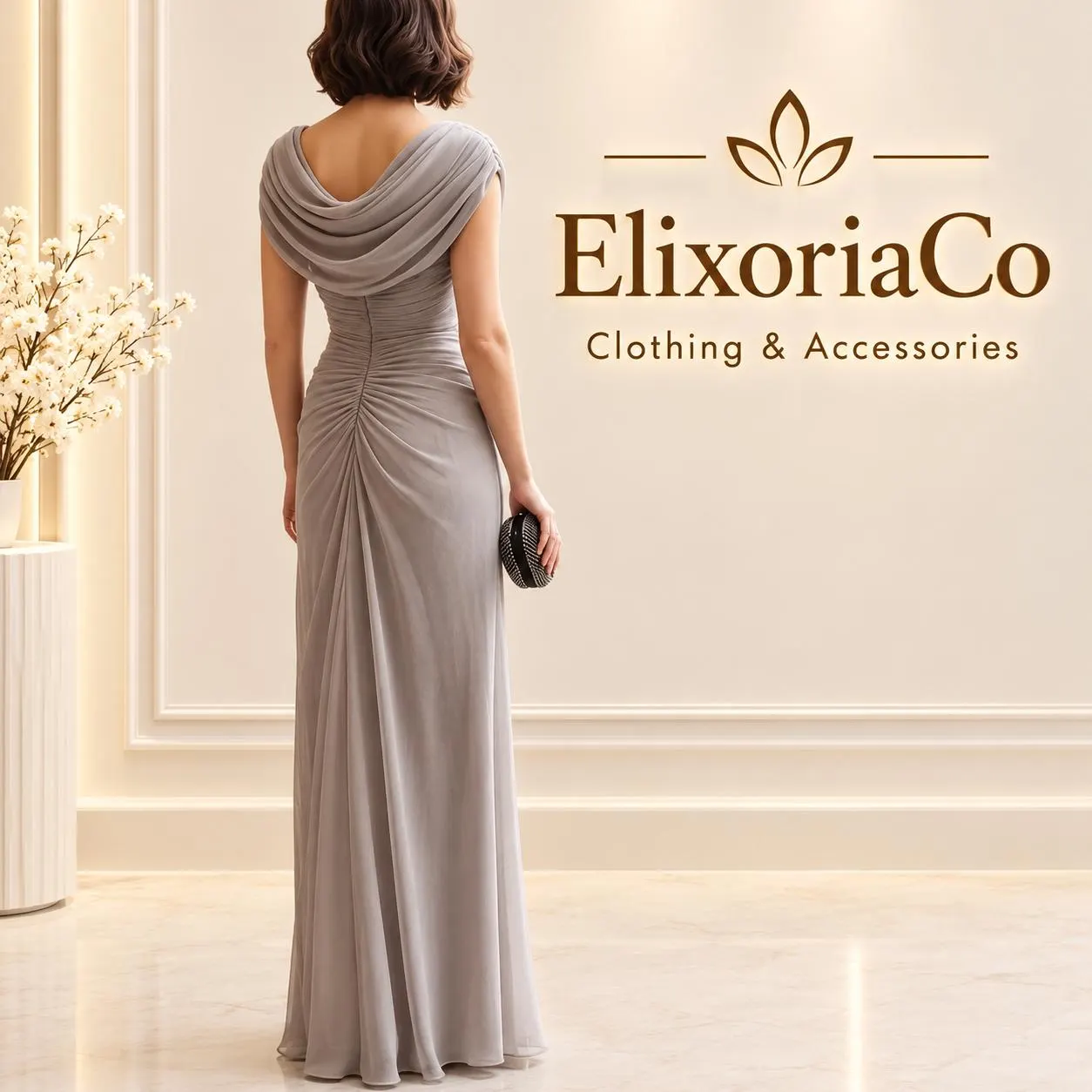 Cowl Neck Chiffon Maxi Dress, Ruched Waist Evening Gown, Mother of the Bride Formal Dress - image 2