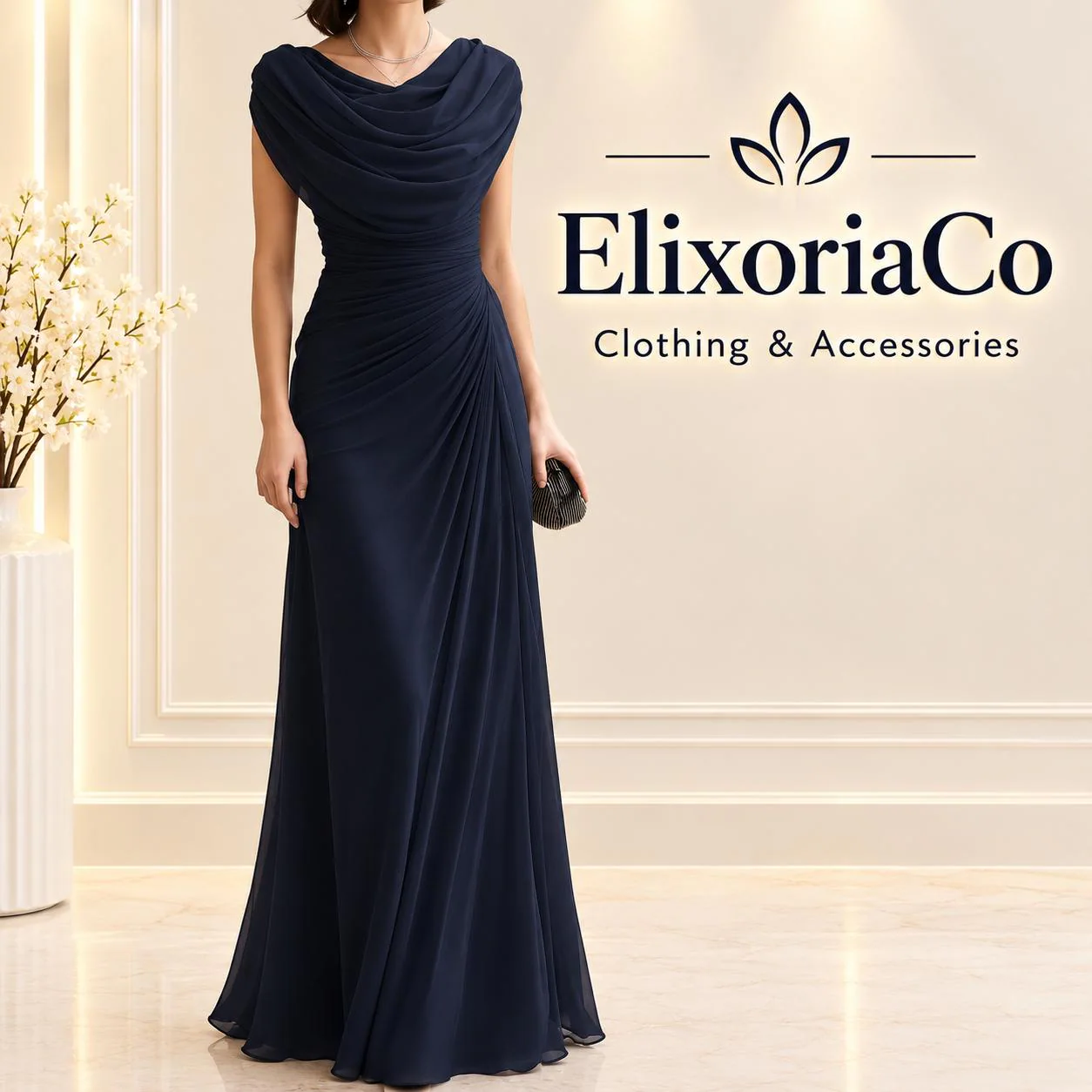 Cowl Neck Chiffon Maxi Dress, Ruched Waist Evening Gown, Mother of the Bride Formal Dress - image 3