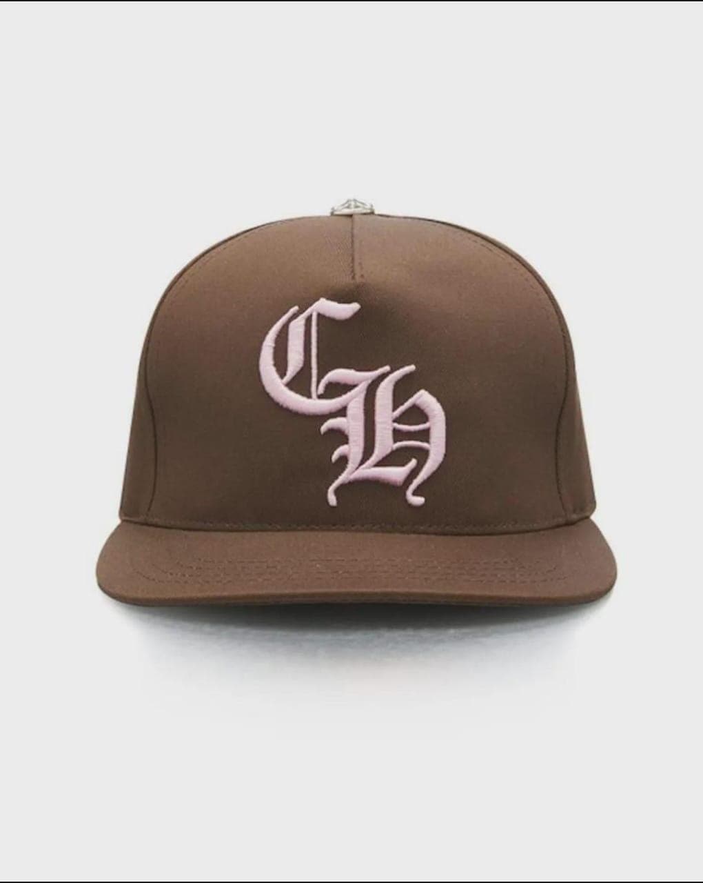 Brown Snapback Cap | Gothic CH Embroidery, Flat Brim Streetwear Hat