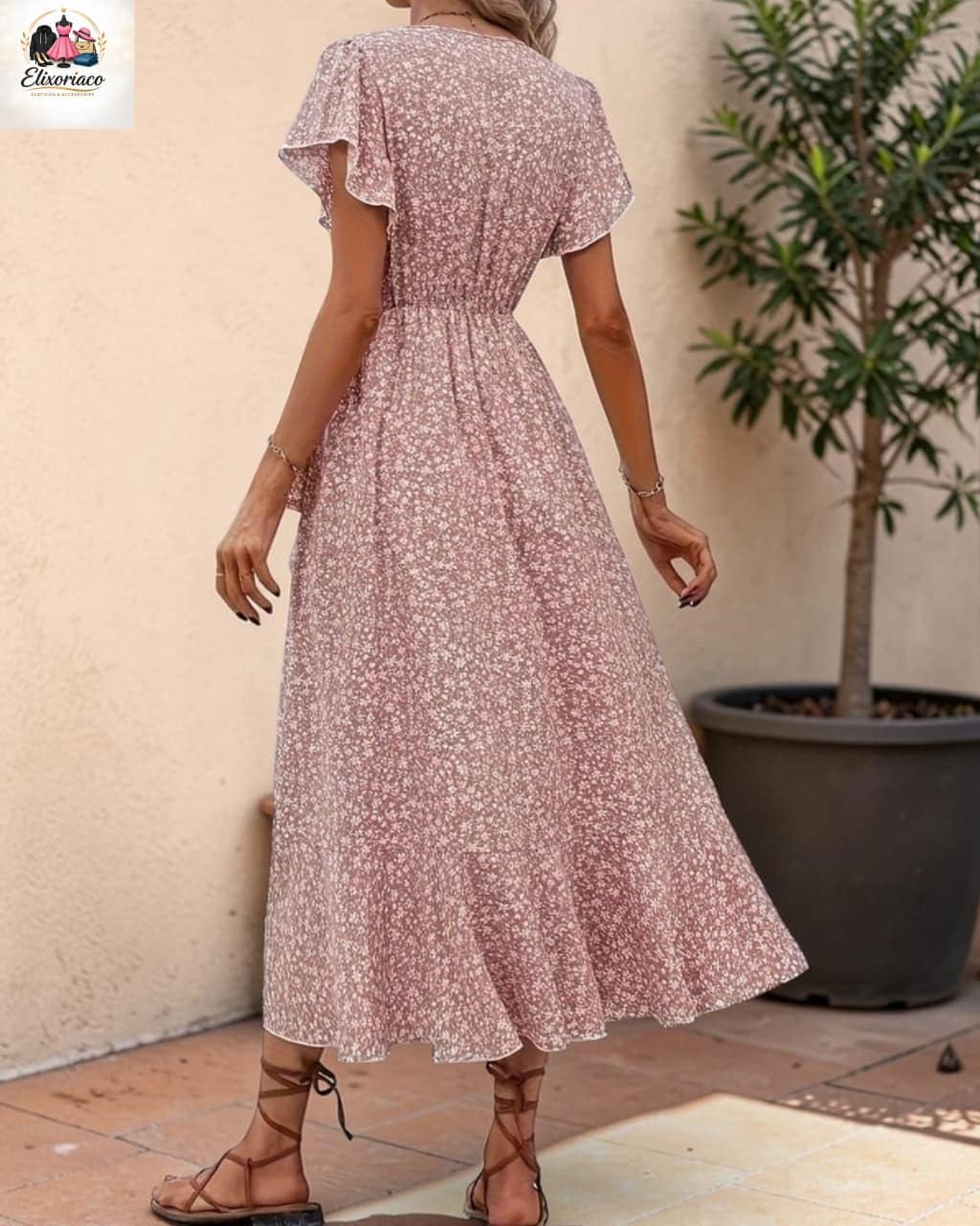 Floral Wrap Maxi Dress, V-Neck Ruffle Summer Boho Beach Dress - image 4
