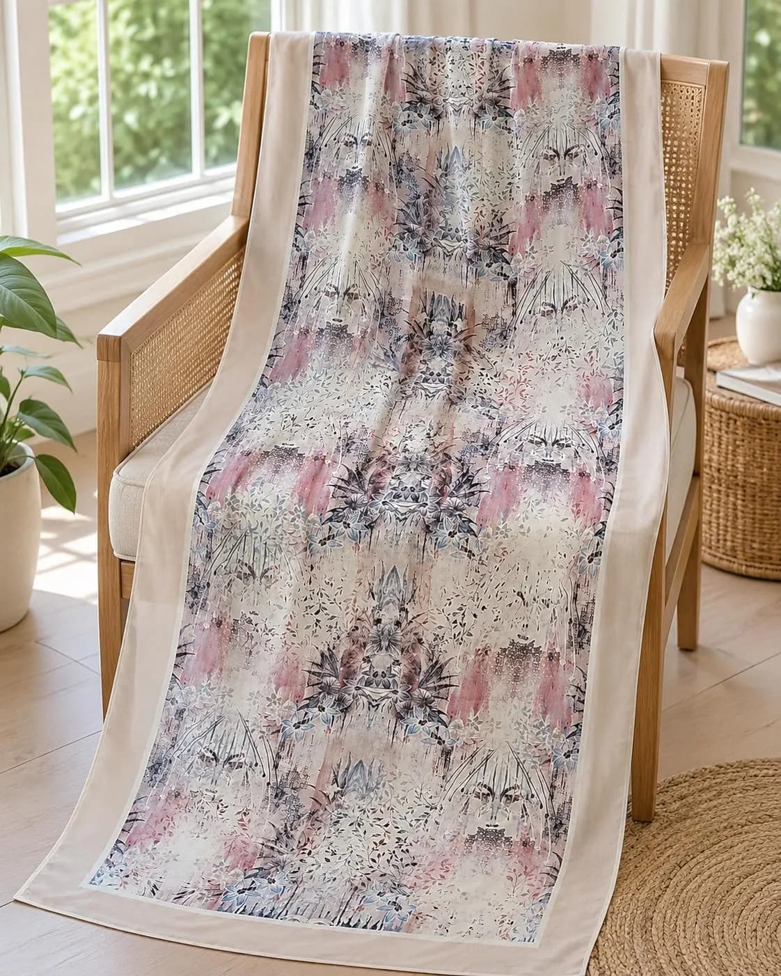 Cream Abstract Floral Chiffon Hijab, Pastel Botanical Modest Scarf, Lightweight Soft Headscarf - image 5