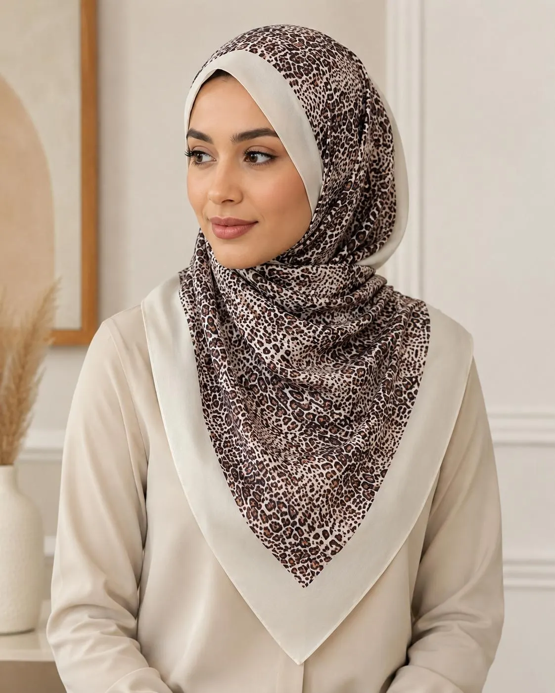 Cream Leopard Print Chiffon Hijab, Animal Print Modest Scarf, Lightweight Soft Headscarf for Women - image 4