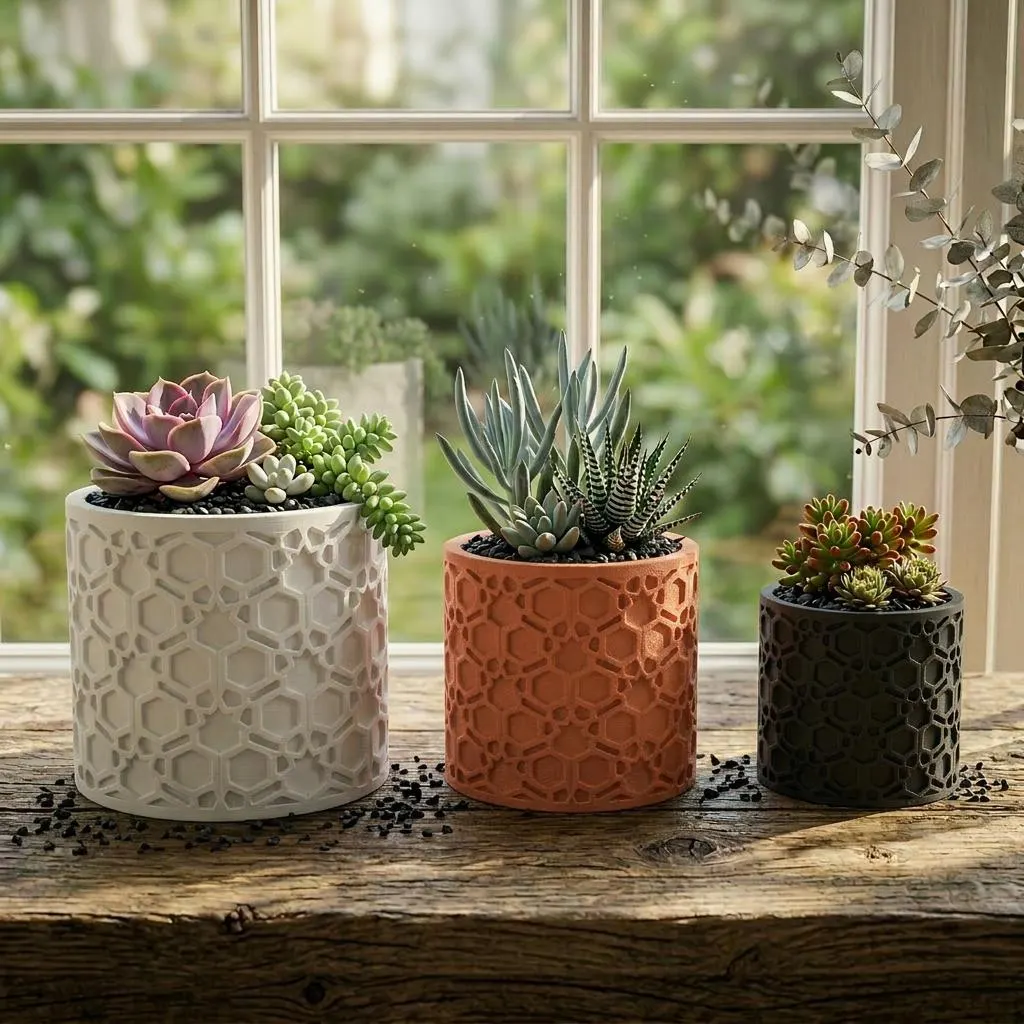 Lace Floral Embossed Succulent Planter — Carved Flower 3D Printed Pot, Vintage Decor