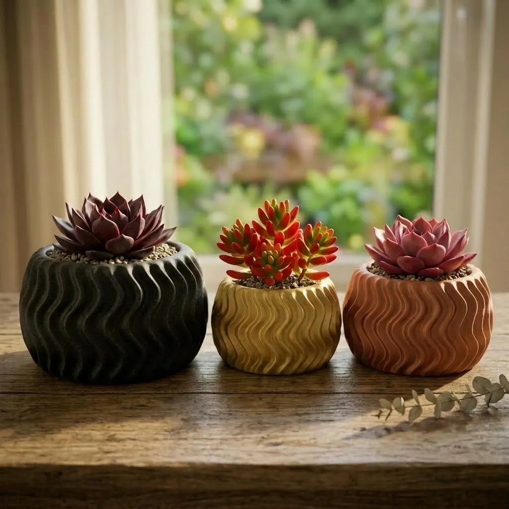 Chevron Wave Succulent Planter – Zigzag Textured 3D Printed Pot, Modern Geometric Plant Decor