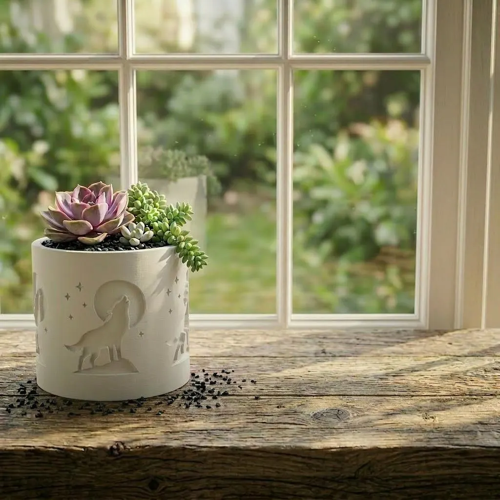 Wolf Silhouette Succulent Planter – Embossed 3D Printed Pot, Nature Lover Gift - image 5