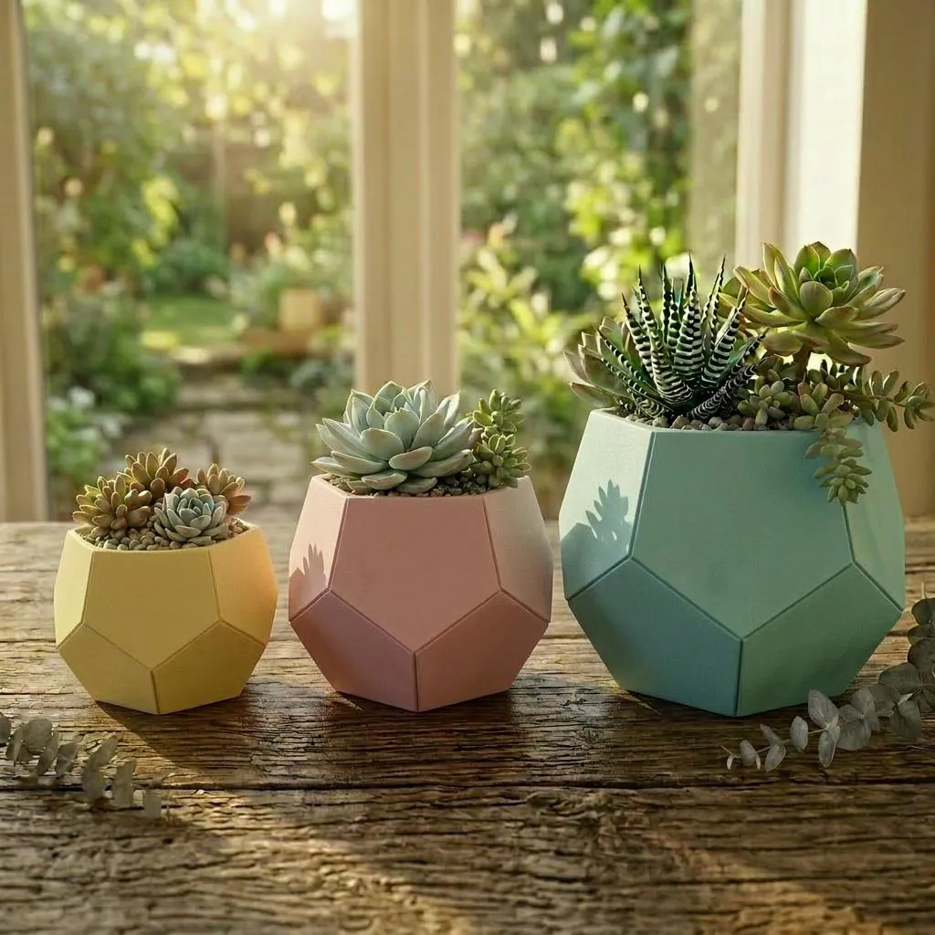3D Printed Dodecahedron Succulent Planter | Geometric Pentagon Pot, Modern Home Decor