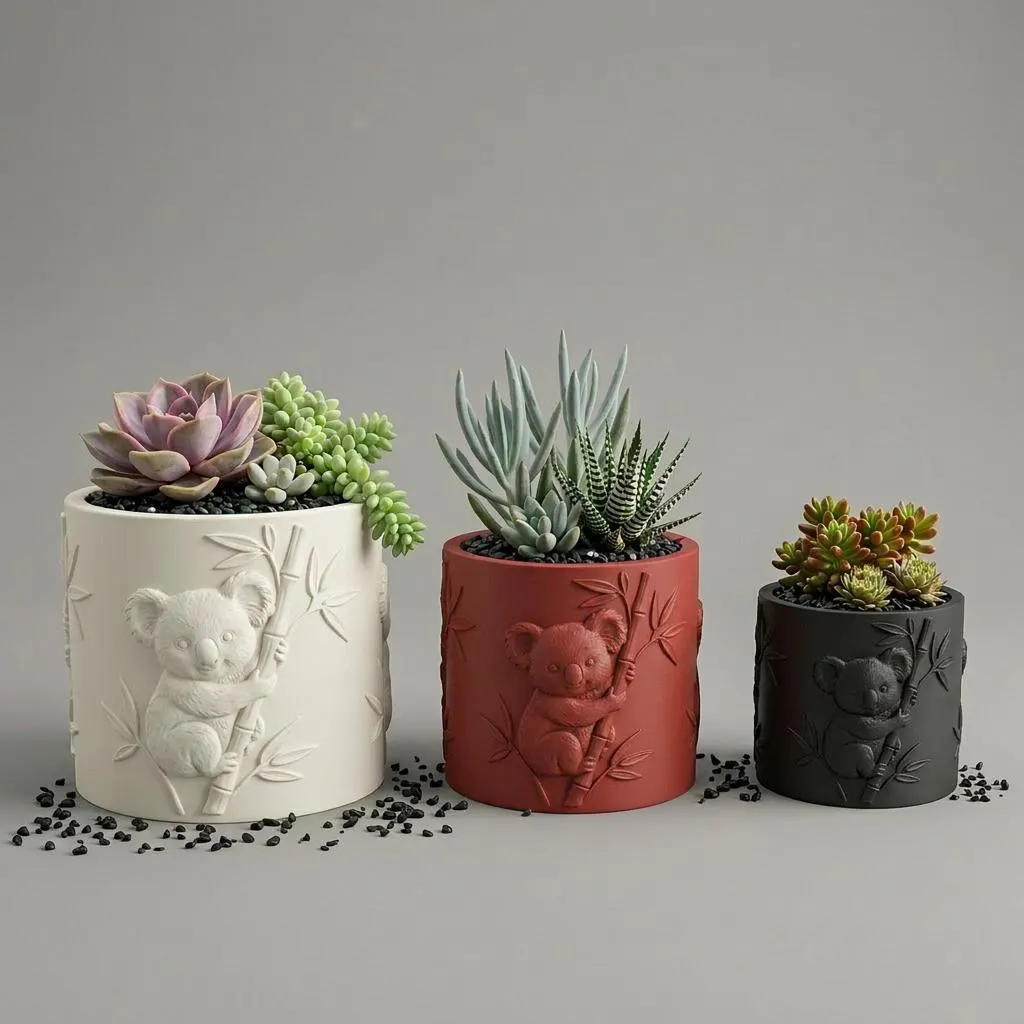 Koala Succulent Planter – Embossed Wildlife 3D Printed Pot, Animal Lover Gift