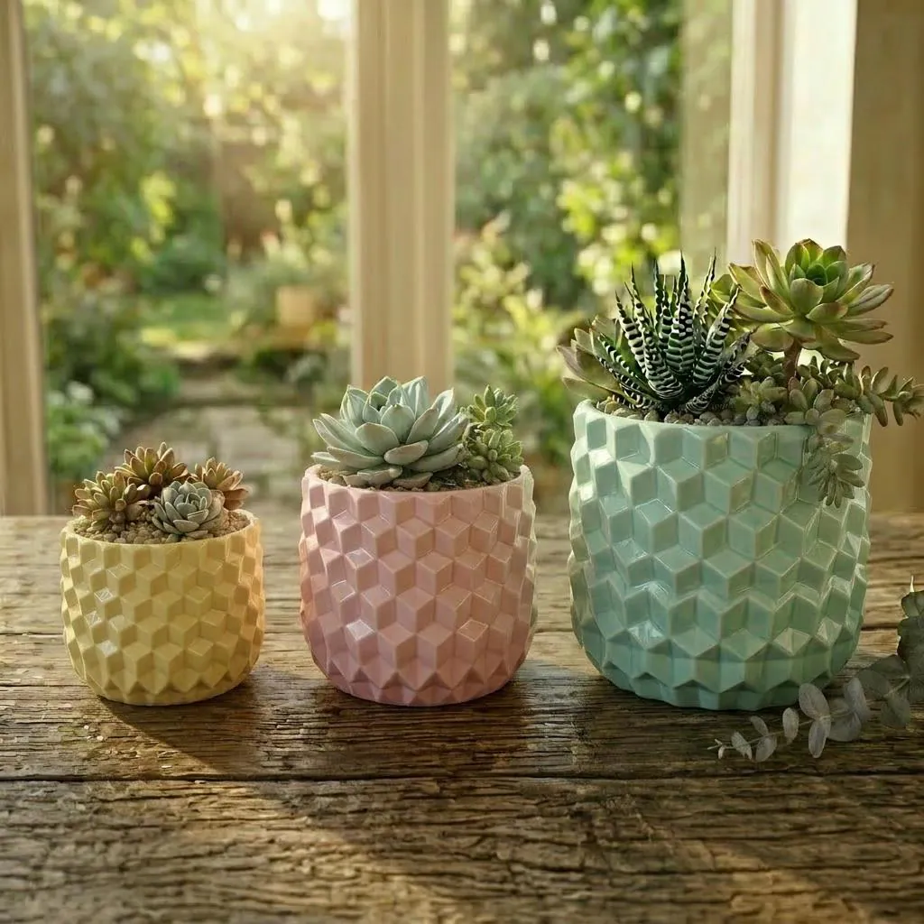3D Cube Illusion Planter – Geometric Optical Pattern Succulent Pot, Modern Decor