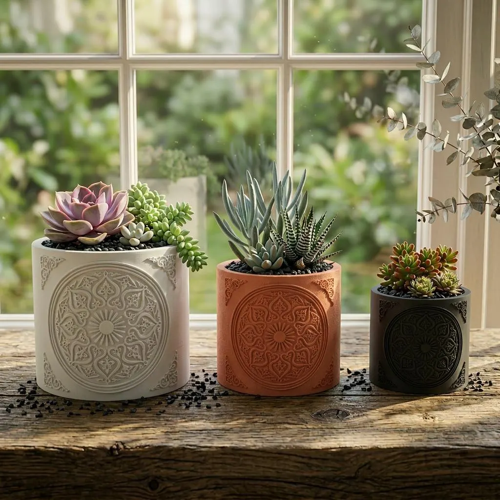 Islamic Knot Medallion Succulent Planter — Geometric Star 3D Printed Pot, Mosque Decor