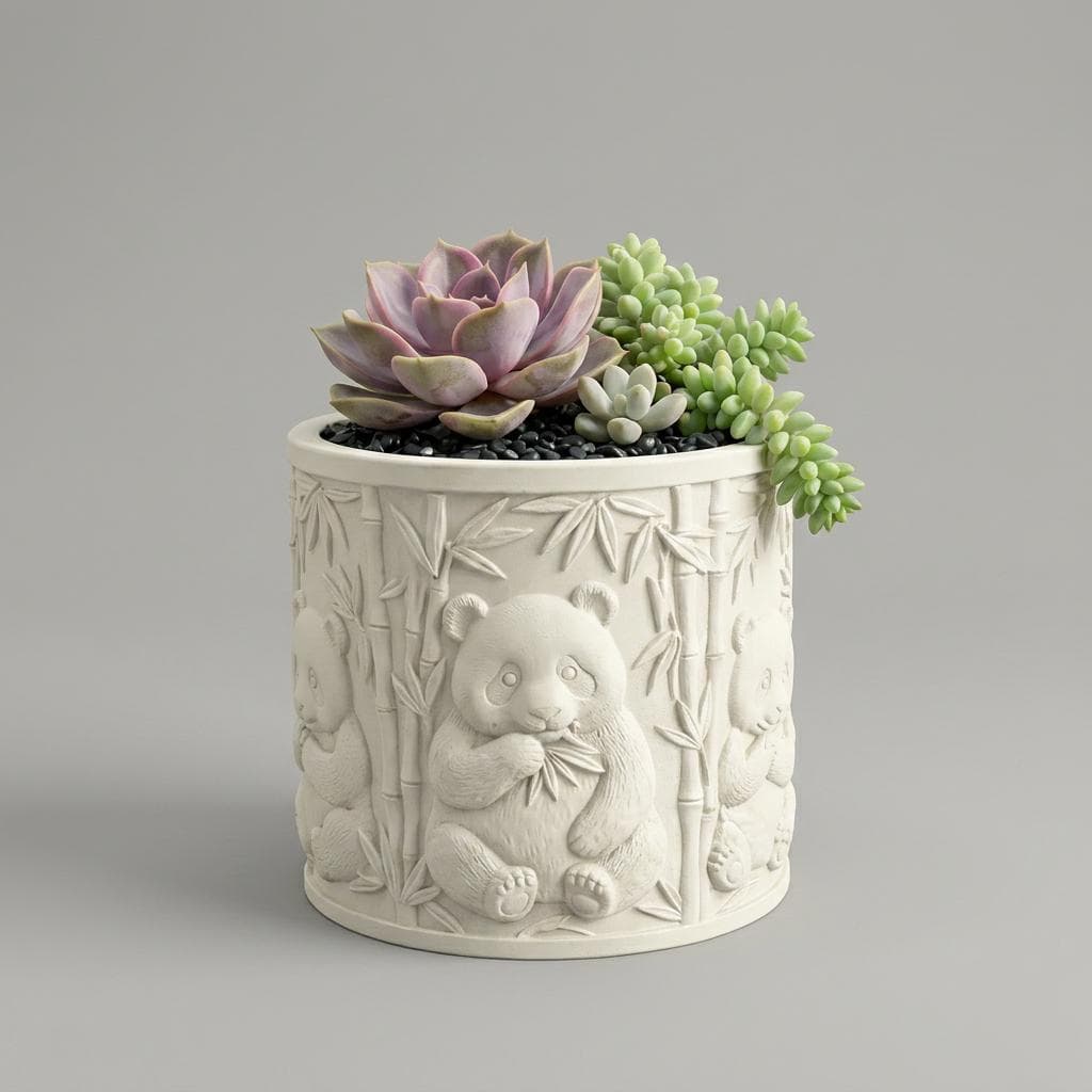 Panda Succulent Planter – Embossed Bamboo Wildlife 3D Printed Pot, Animal Lover Gift - image 5