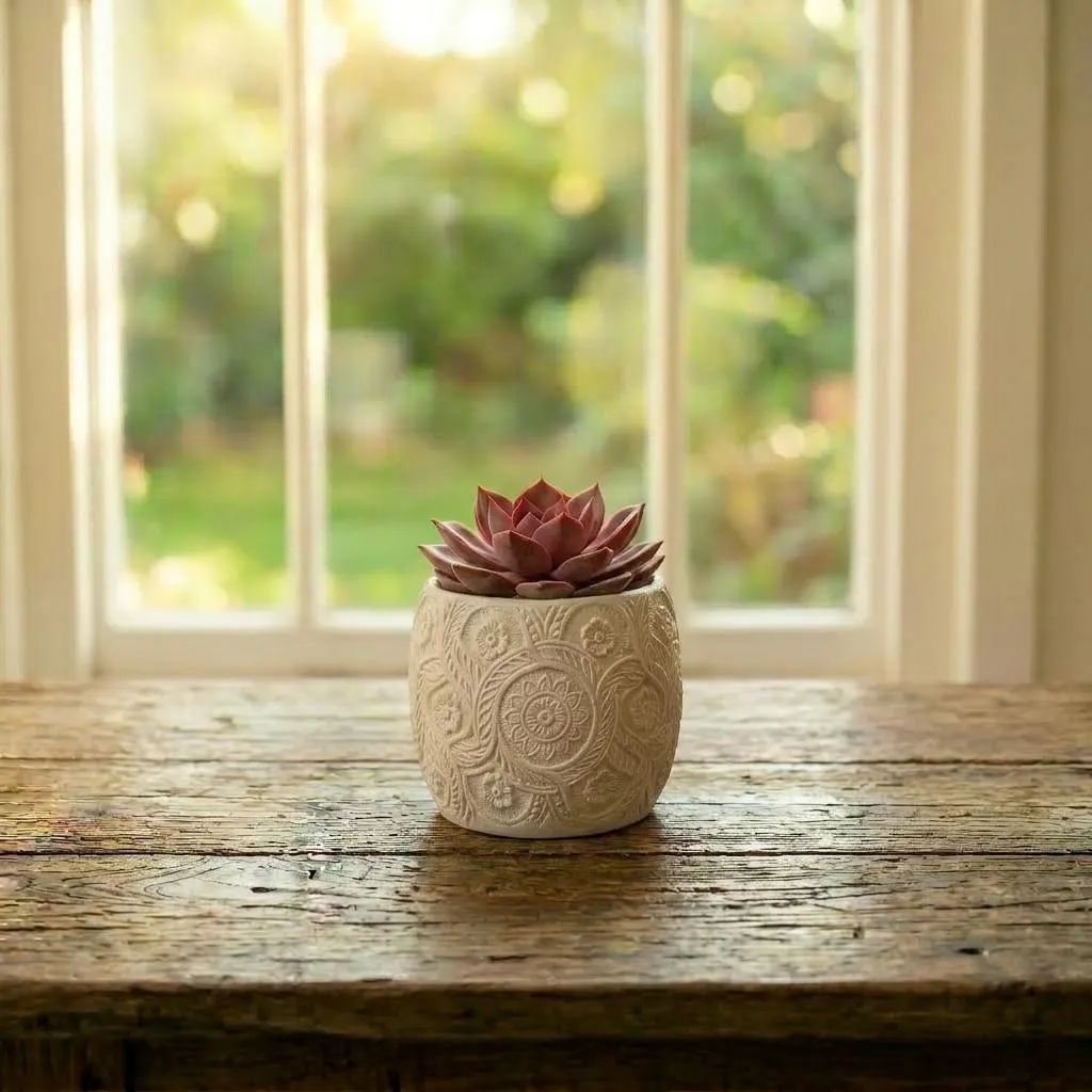 3D Printed Mandala Floral Planter Pot, Bohemian Carved Succulent Cactus Home Decor - image 5