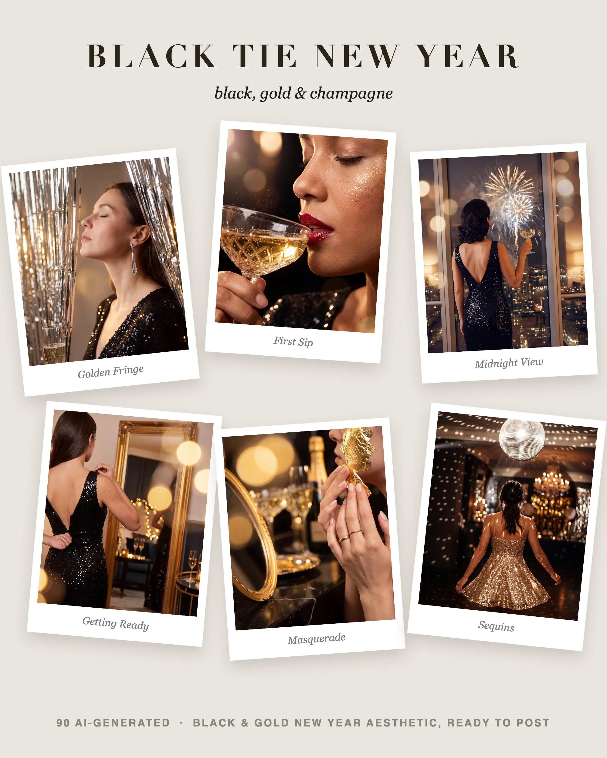 New Year Stock Photos MRR PLR, 91 Black Tie Gold Champagne NYE Party Images, Glitter Confetti Instagram Photo Bundle - image 3