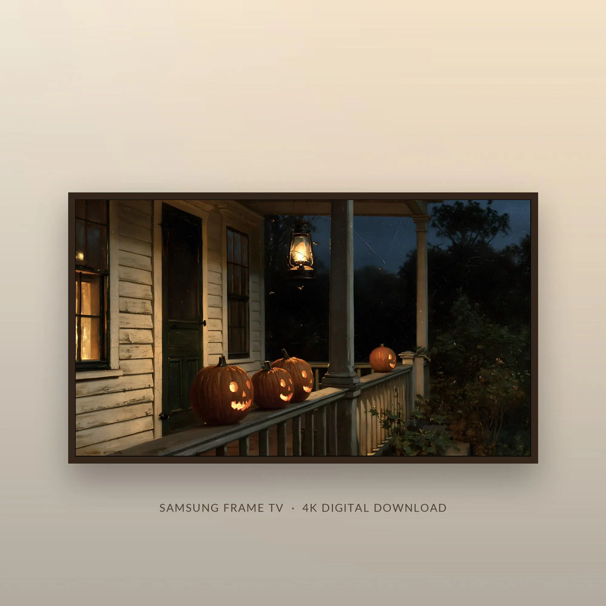 Pumpkin Porch Frame TV Art, Vintage Halloween Jack o Lantern Night Oil Painting, Samsung Frame TV Digital Download, Fall Decor - image 4