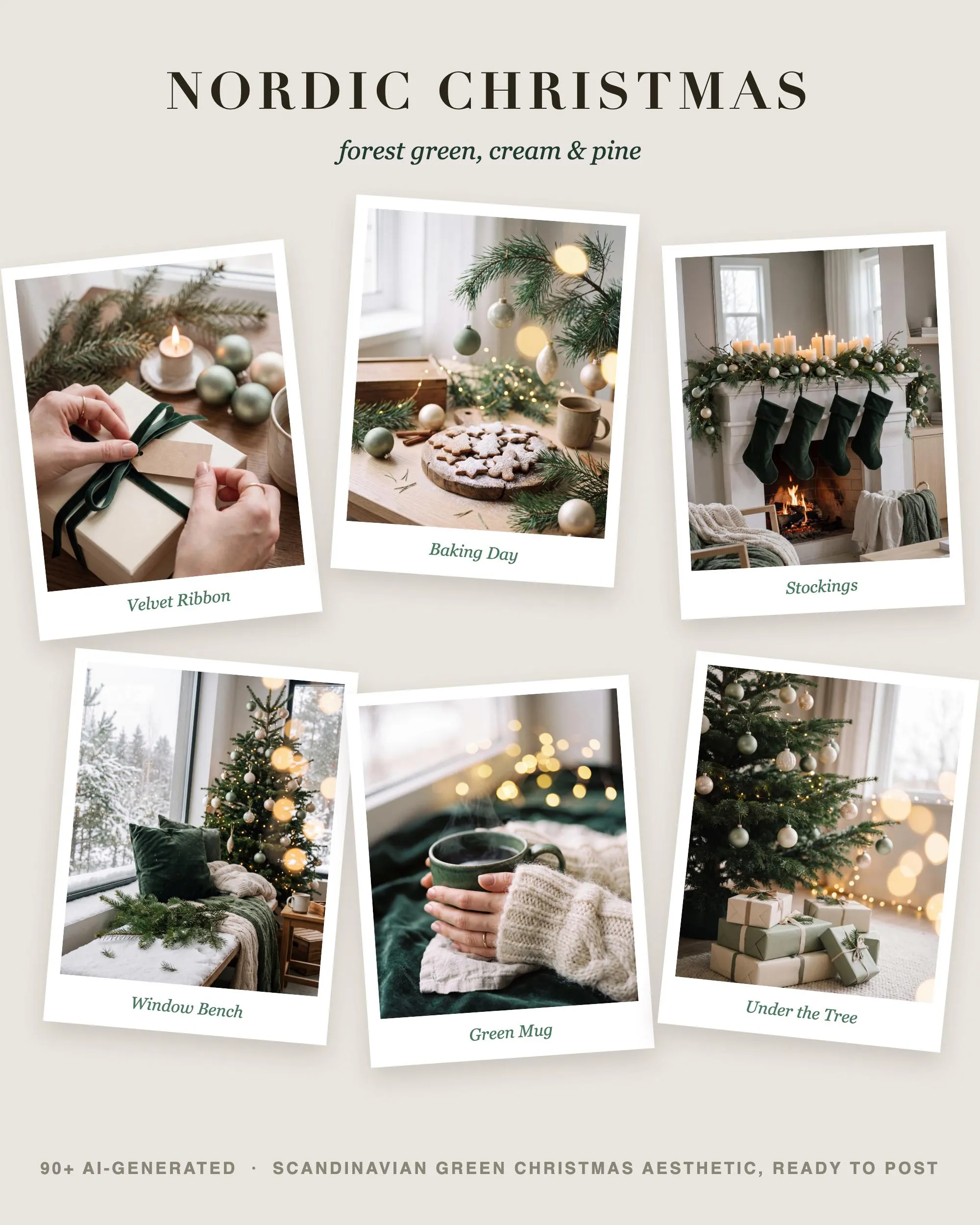 Christmas Stock Photos MRR PLR, 94 Nordic Scandi Sage Green Faceless Images, Cozy Holiday Instagram Photo Bundle - image 4