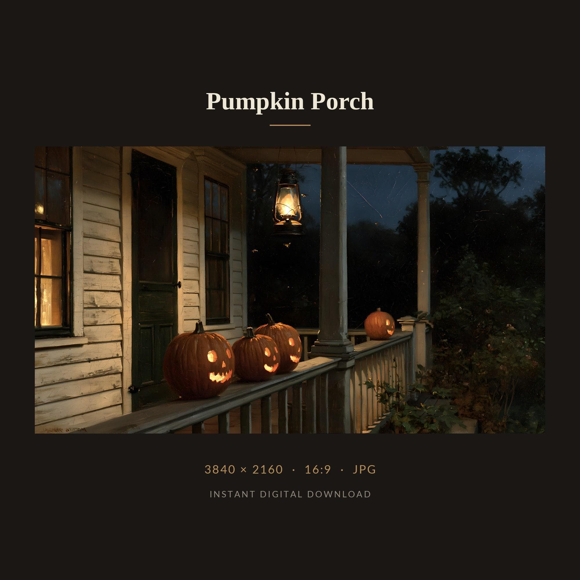 Pumpkin Porch Frame TV Art, Vintage Halloween Jack o Lantern Night Oil Painting, Samsung Frame TV Digital Download, Fall Decor - image 5