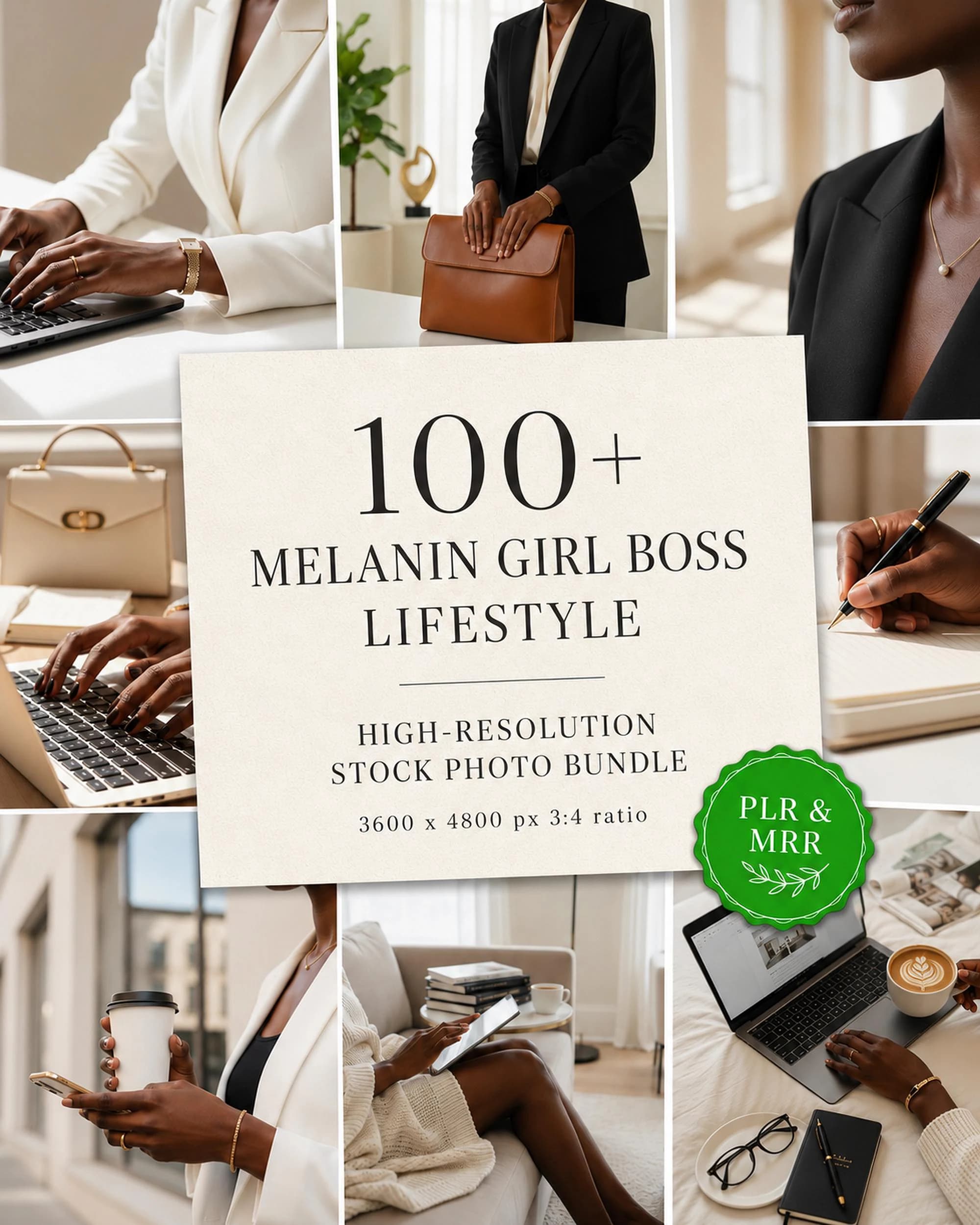 Melanin Business Stock Photos MRR PLR, 110 Black Woman Boss Babe Faceless Images, Entrepreneur Instagram Photo Bundle for Digital Marketing