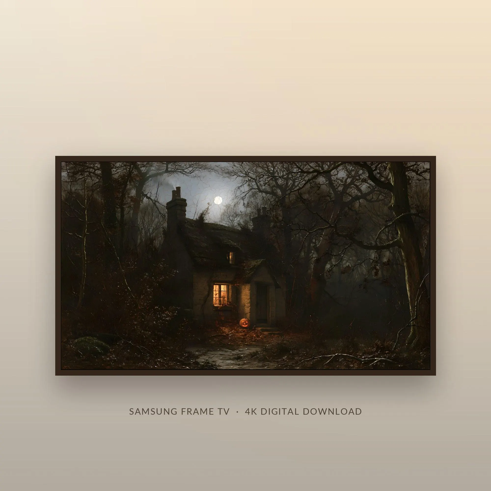 Cottage Frame TV Art, Vintage Halloween Woodland Cabin with Pumpkin Oil Painting, Samsung Frame TV Digital Download, Cozy Fall Decor - image 5