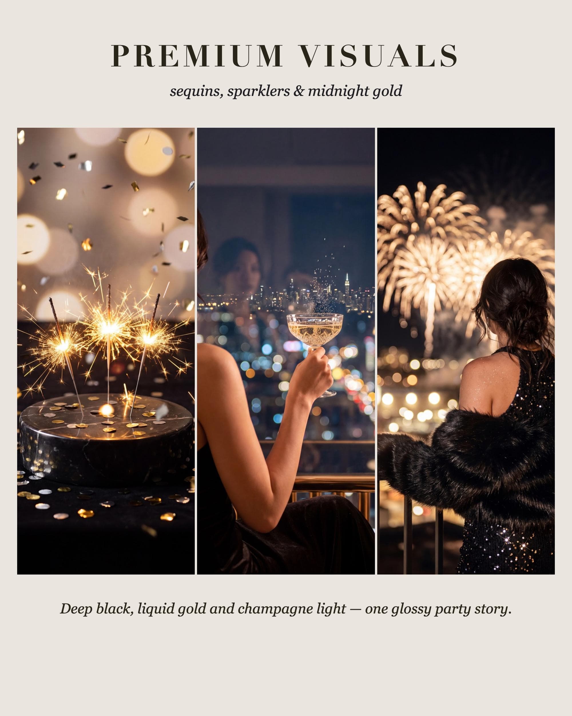 New Year Stock Photos MRR PLR, 91 Black Tie Gold Champagne NYE Party Images, Glitter Confetti Instagram Photo Bundle - image 5
