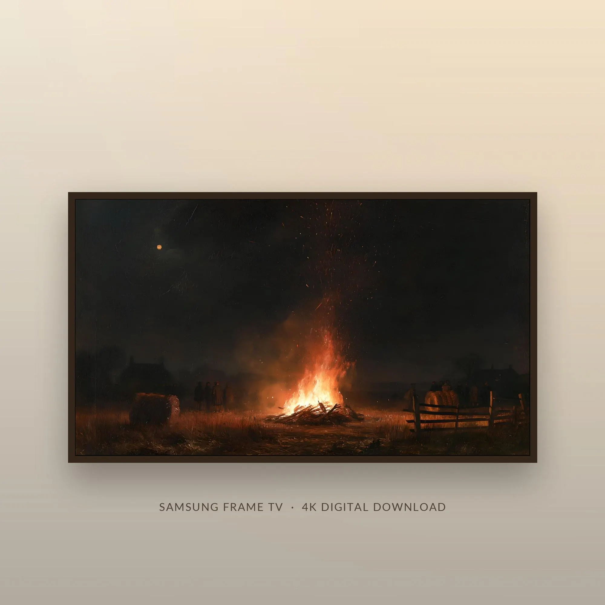 Bonfire Frame TV Art, Vintage Autumn Harvest Night Oil Painting, Samsung Frame TV Digital Download, Cozy Fall Farmhouse Decor - image 4