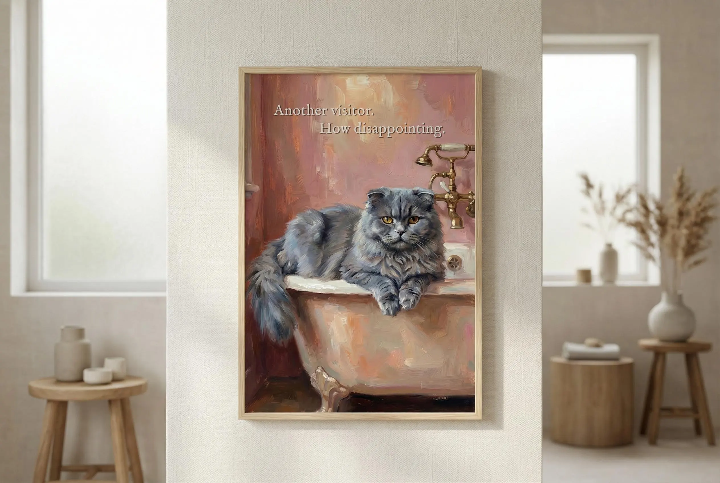 British Longhair Cat Oil Painting Print | Funny Bathroom Wall Art (Digital Download)